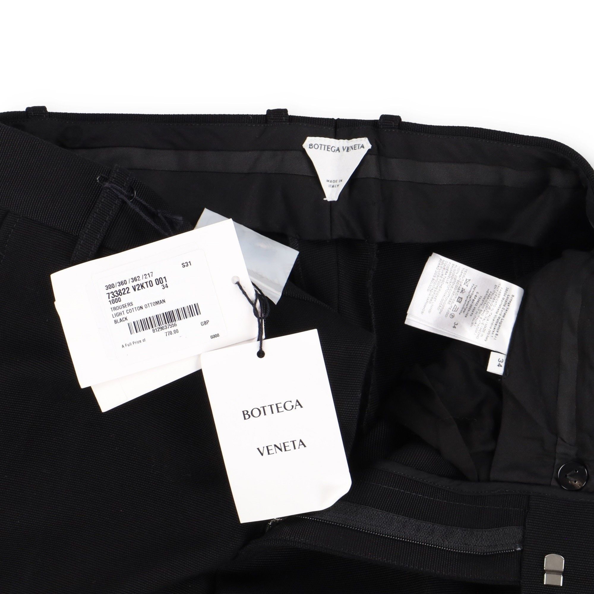 Bottega Veneta Black Ottoman Lapelled Cotton Trousers Size 24" / US 00 / IT 34 - 5 Thumbnail