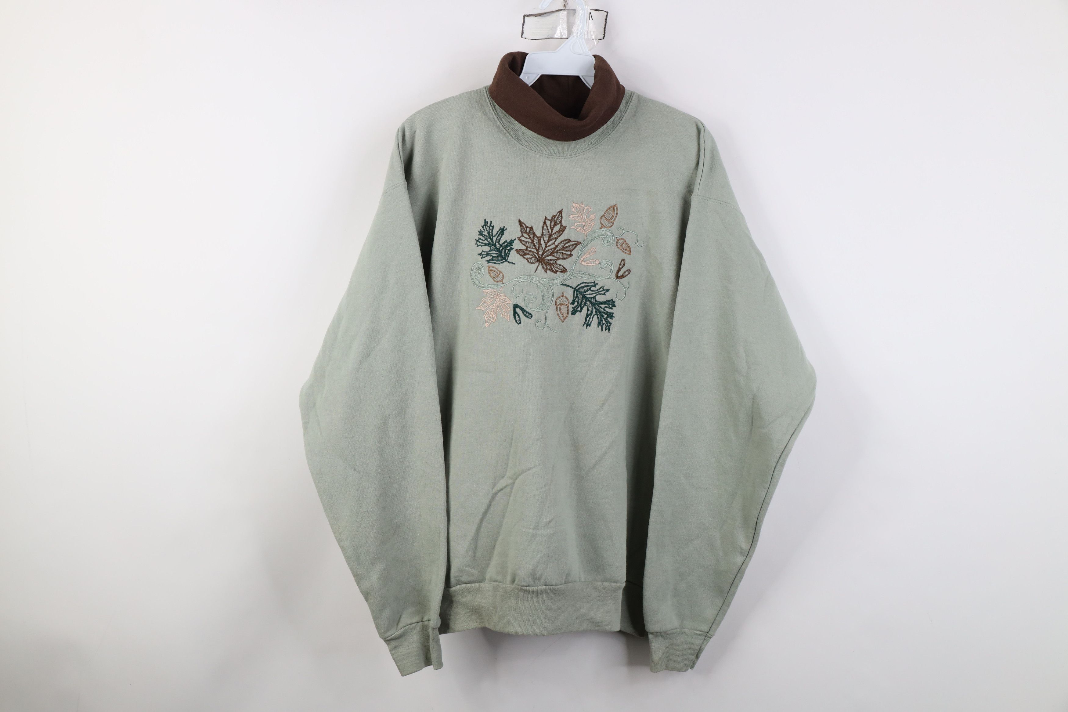 Vintage Vintage 90s Streetwear Fall Leaf Acorn Turtleneck Sweatshirt Size M / US 6-8 / IT 42-44 - 1 Thumbnail