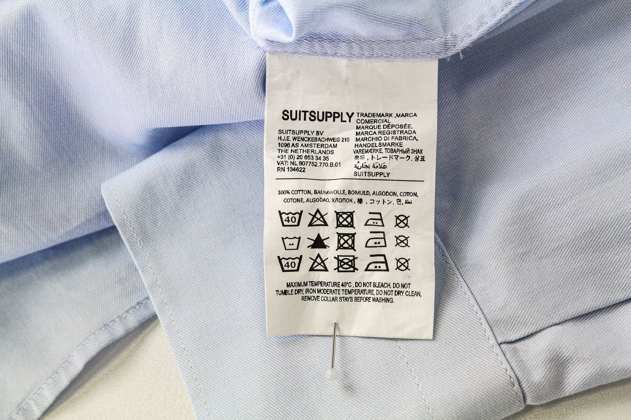 Suitsupply 39L/15 1/2L Extra Slim Blue Cotton Twill Shirt 79452 Size 40R - 6 Thumbnail