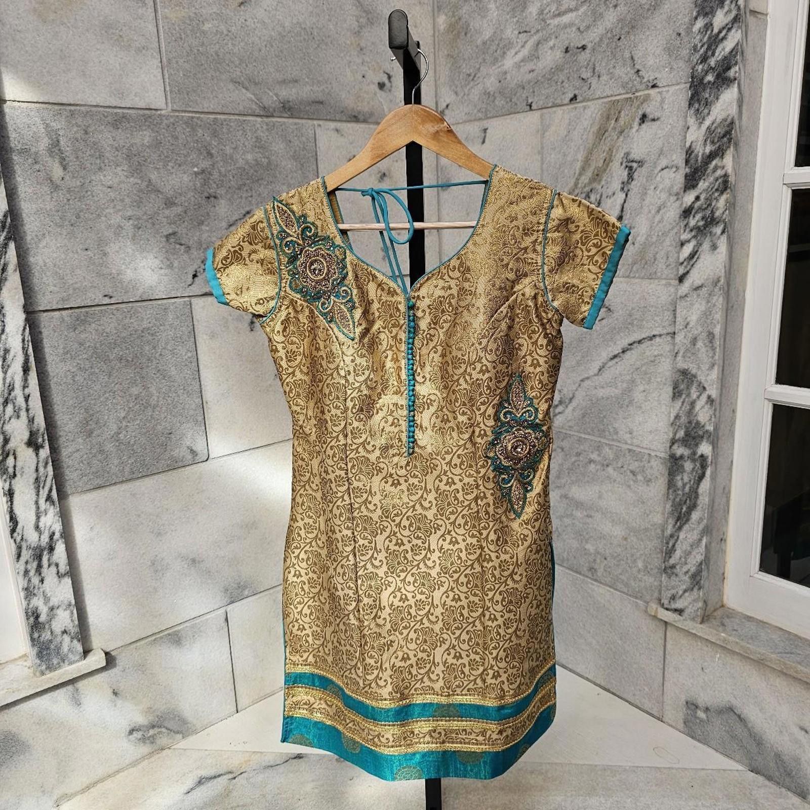 Other Women's Gold and Multicolored Kurta Style Dress Size L / US 10 / IT 46 - 1 Thumbnail