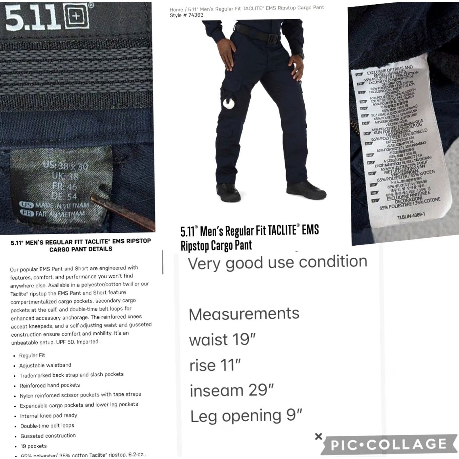 Vintage 5.11 Tactical Cargo Pants Mens 38x29 Navy TacLite EMS Ripstop Workwear Pants Size US 38 / EU 54 - 4 Thumbnail