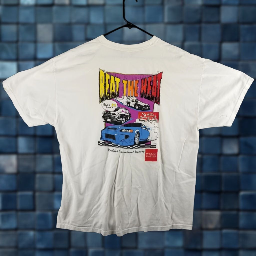 VINTAGE Oregon Shirt XL T-Shirt Men White Short Sleeve Double Sided Cars Police Beat the Heat 2001