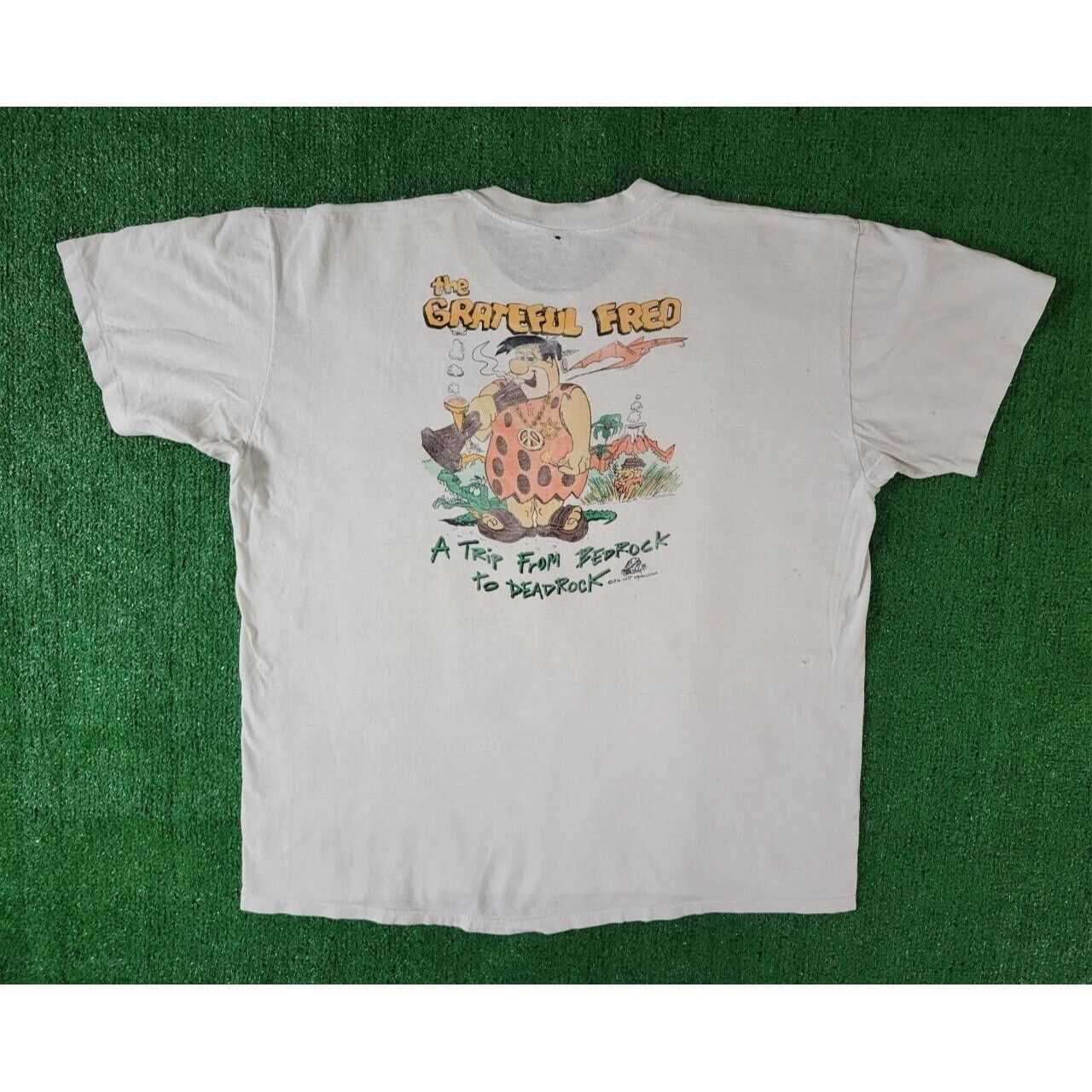 Image of Vintage 90's The Grateful Fred Weed Flintstones Shirt Size XL in White, Men's