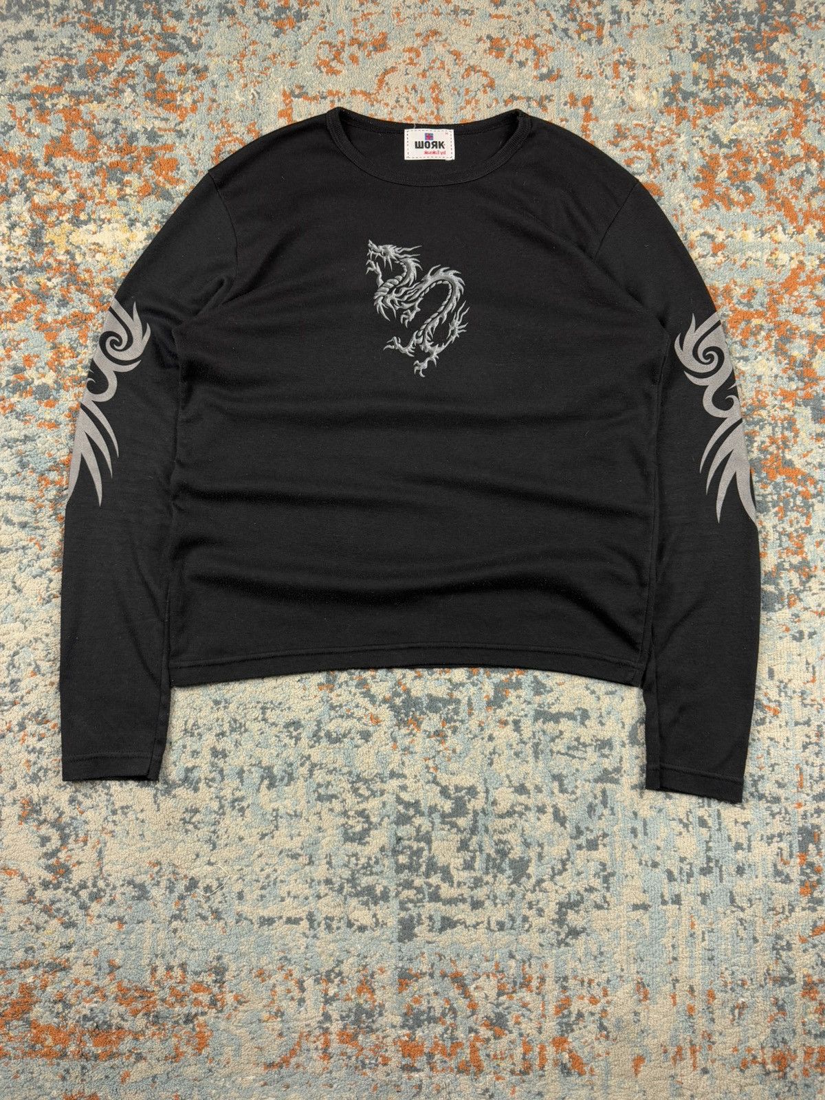 Japanese Brand × Vintage Vintage y2k crazy tribal dragon print rave style long sleeve Size US S / EU 44-46 / 1 - 1 Thumbnail