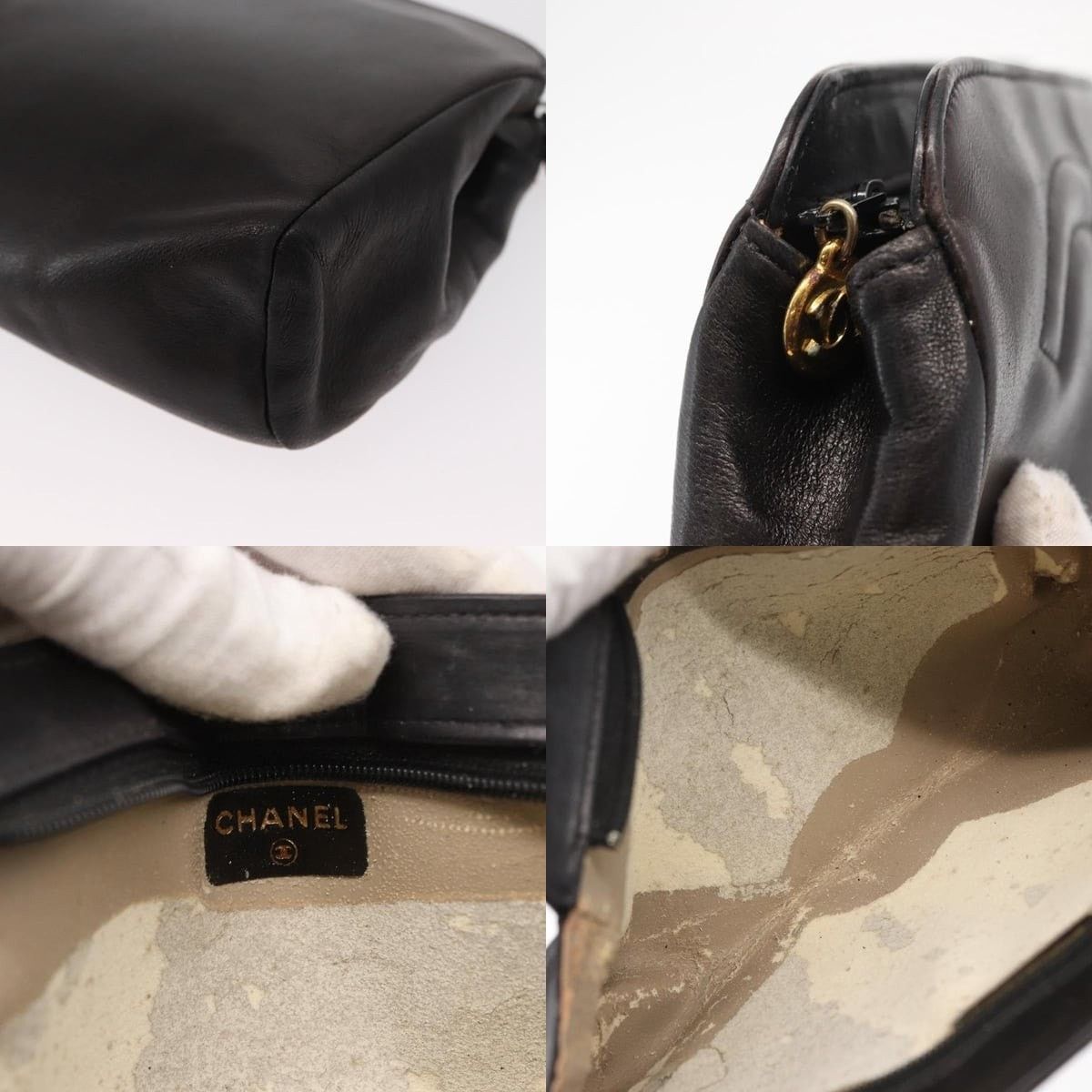 Chanel Chanel Pouch Lamb Skin Black Gold CC Size ONE SIZE - 5 Thumbnail