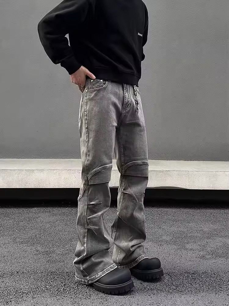 Japanese Brand × Vintage Ropa Y2K Streetwear Vintage Grey Pleated Flare Jeans Pants Size US 33 - 6 Thumbnail