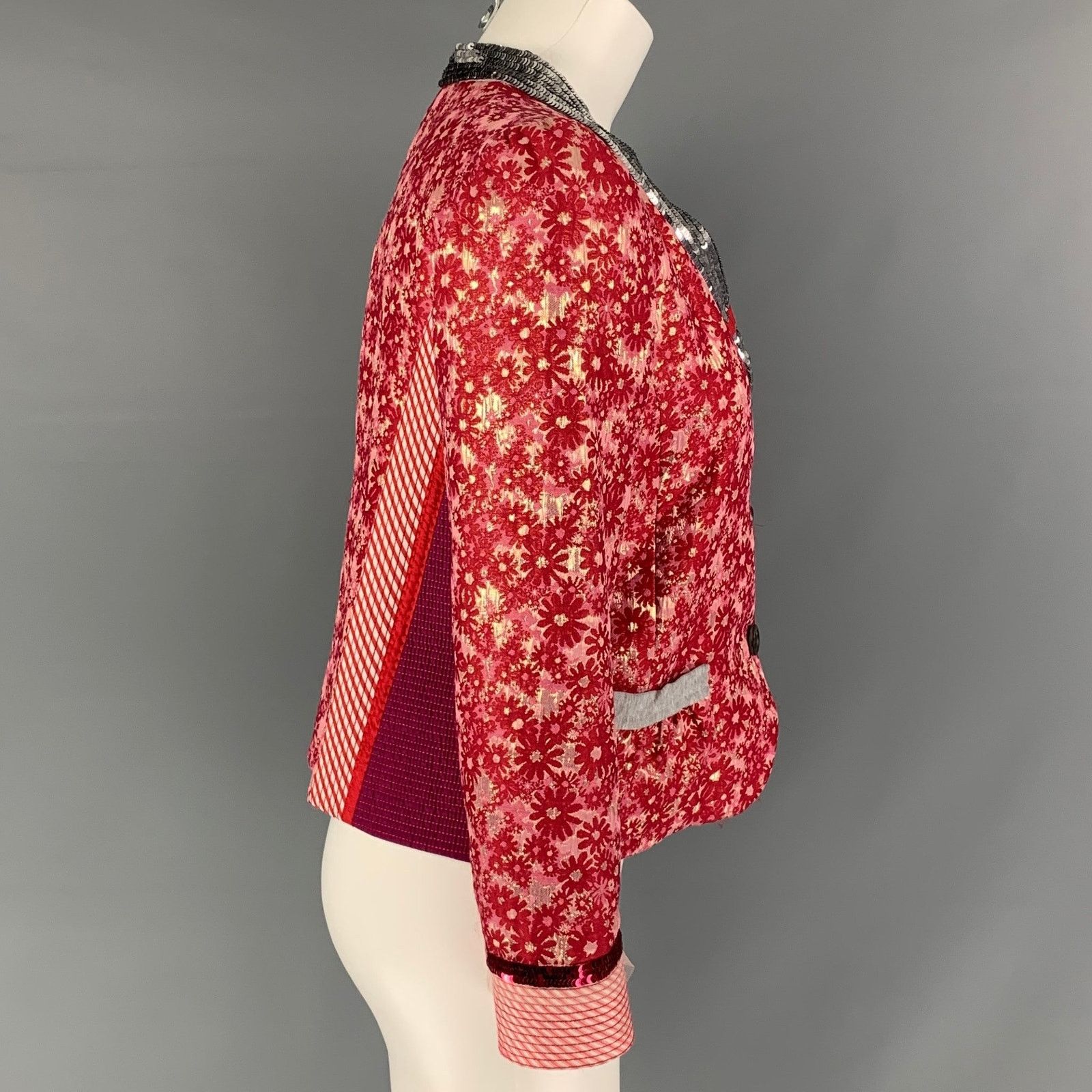 Marc Jacobs MARC JACOBS Size 6 Raspberry & Silver Floral Blazer Size M / US 6-8 / IT 42-44 - 2 Thumbnail
