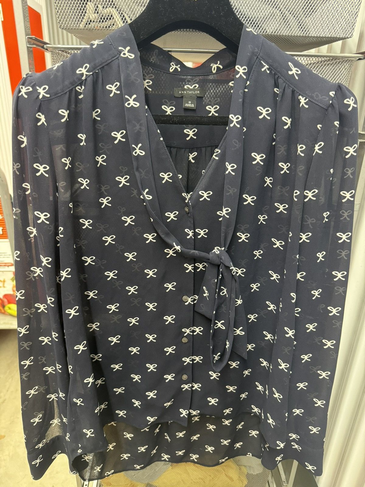 Ann Taylor Ann Taylor Shirt Size S Navy Blue with Neck Tie Sheer Size S / US 4 / IT 40 - 1 Thumbnail