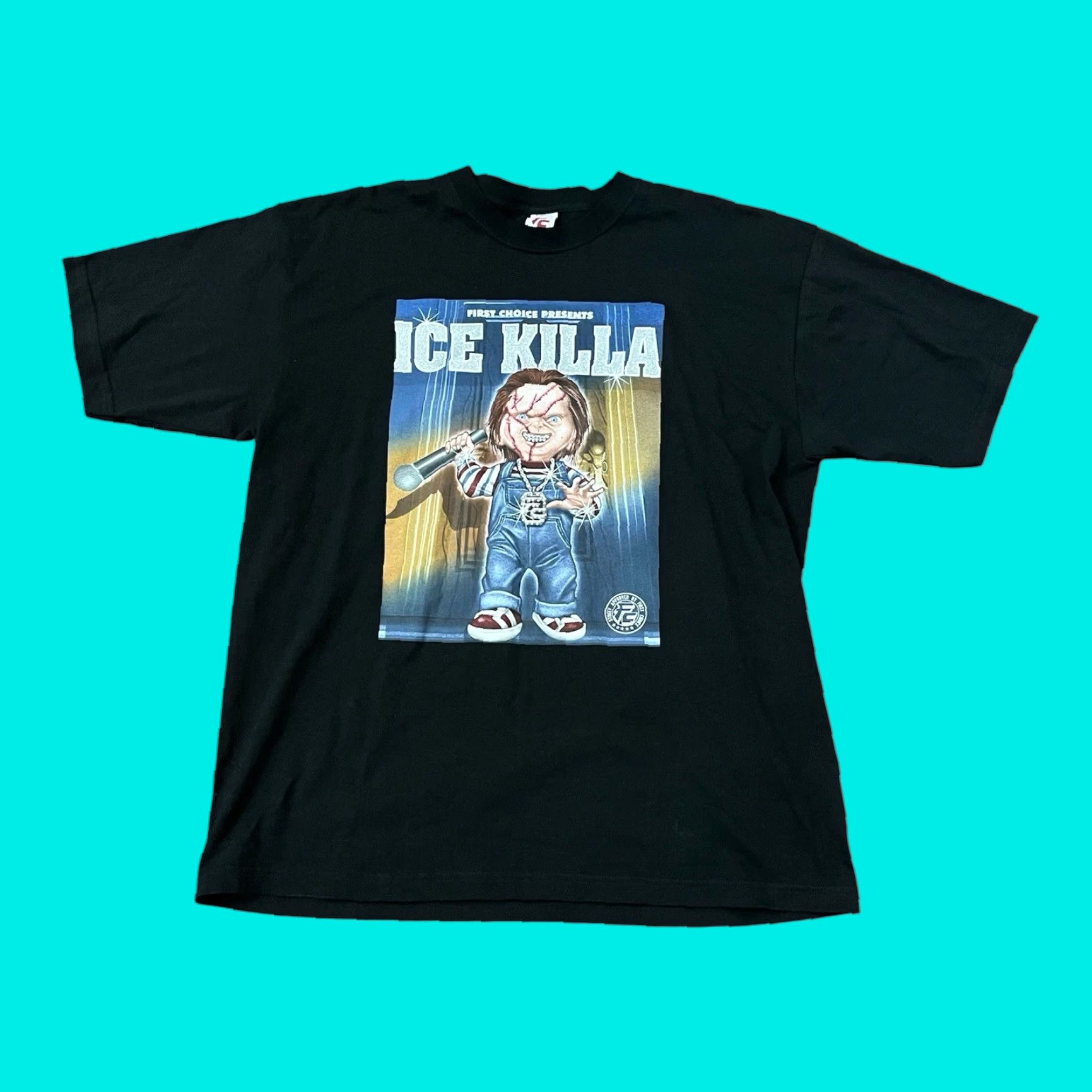 VINTAGE Ice Killa Chucky T-Shirt Horror Hip Hop 90s Movie Black 2XL Mens