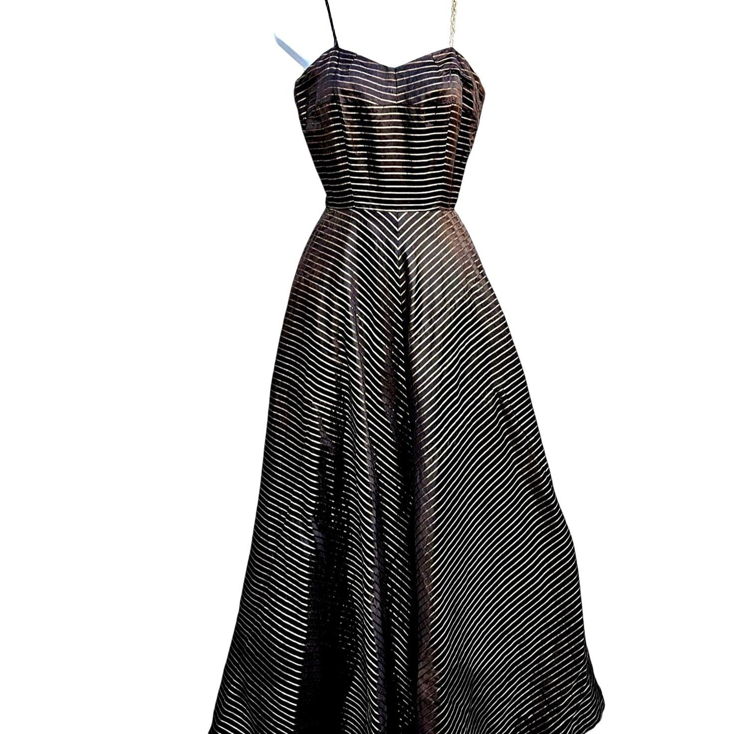 Other 50s Egyptian Black Gold Stripe Evening Gown Full Skirt XXS S Size XXS / US 00 / IT 34 - 1 Thumbnail