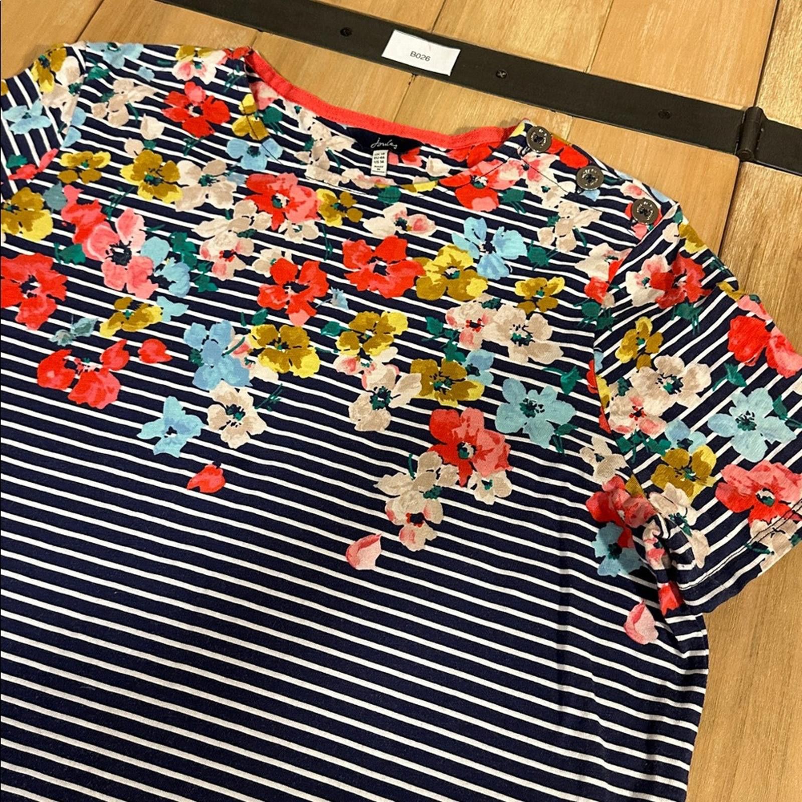 Other Joules SS Harbor Striped Floral T Size 14 Navy 100% Cotton Size XL / US 12-14 / IT 48-50 - 4 Thumbnail