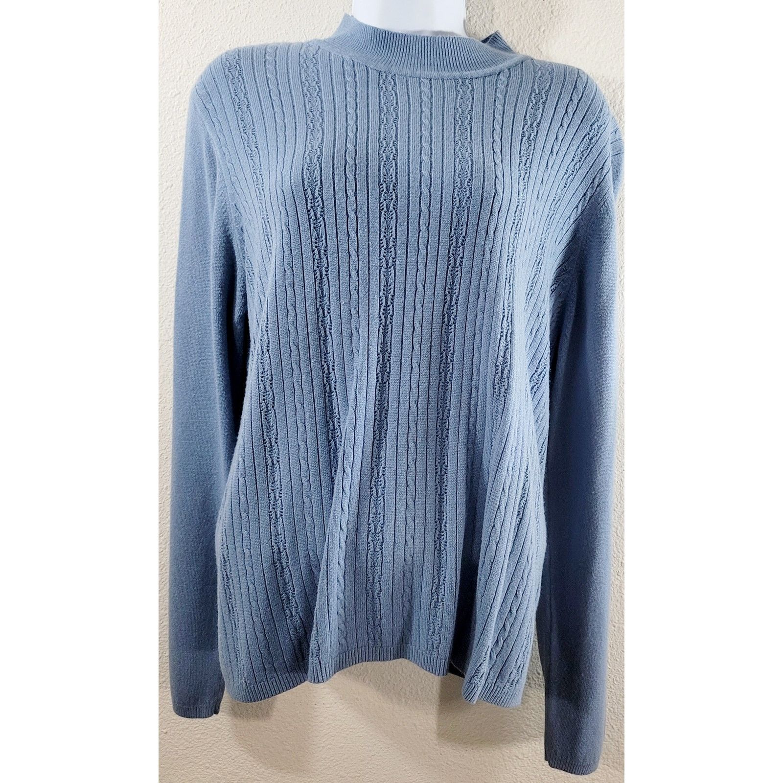 Other Draper's & Damon's Blue Cable Knit Mock Neck Sweater Top L Size L / US 10 / IT 46 - 1 Thumbnail