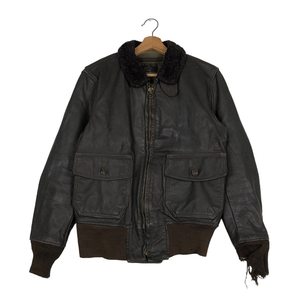 Vintage 🔥VINTAGE LEATHER USN US JACKET FLY MAN BRILL BROS INC USA Size US M / EU 48-50 / 2 - 3 Thumbnail