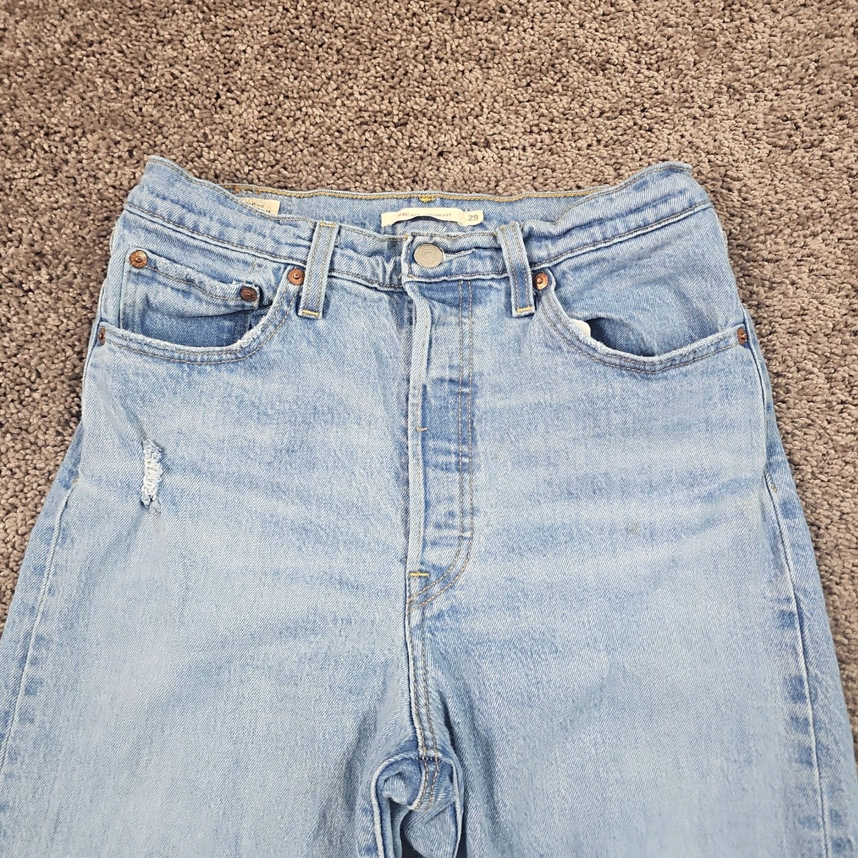 Levi's Levis Jeans Women 29 Light Distressed Stretch Denim Straight Size 29" - 2 Thumbnail