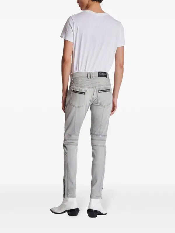 Balmain o1s1wg111025 Biker Slim Fit Mid Rise Jeans in Grey Size US 34 / EU 50 - 4 Thumbnail