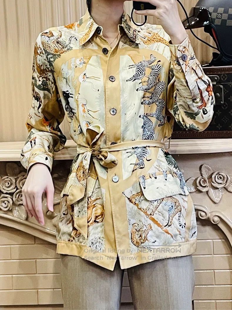 Hermes Hermes Retro Animal Print Silk Shirt Size XXS / US 00 / IT 34 - 1 Thumbnail
