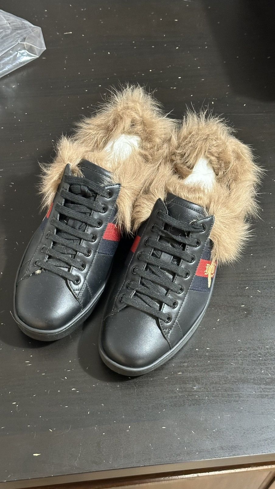 GUCCI Ace sneaker with fur