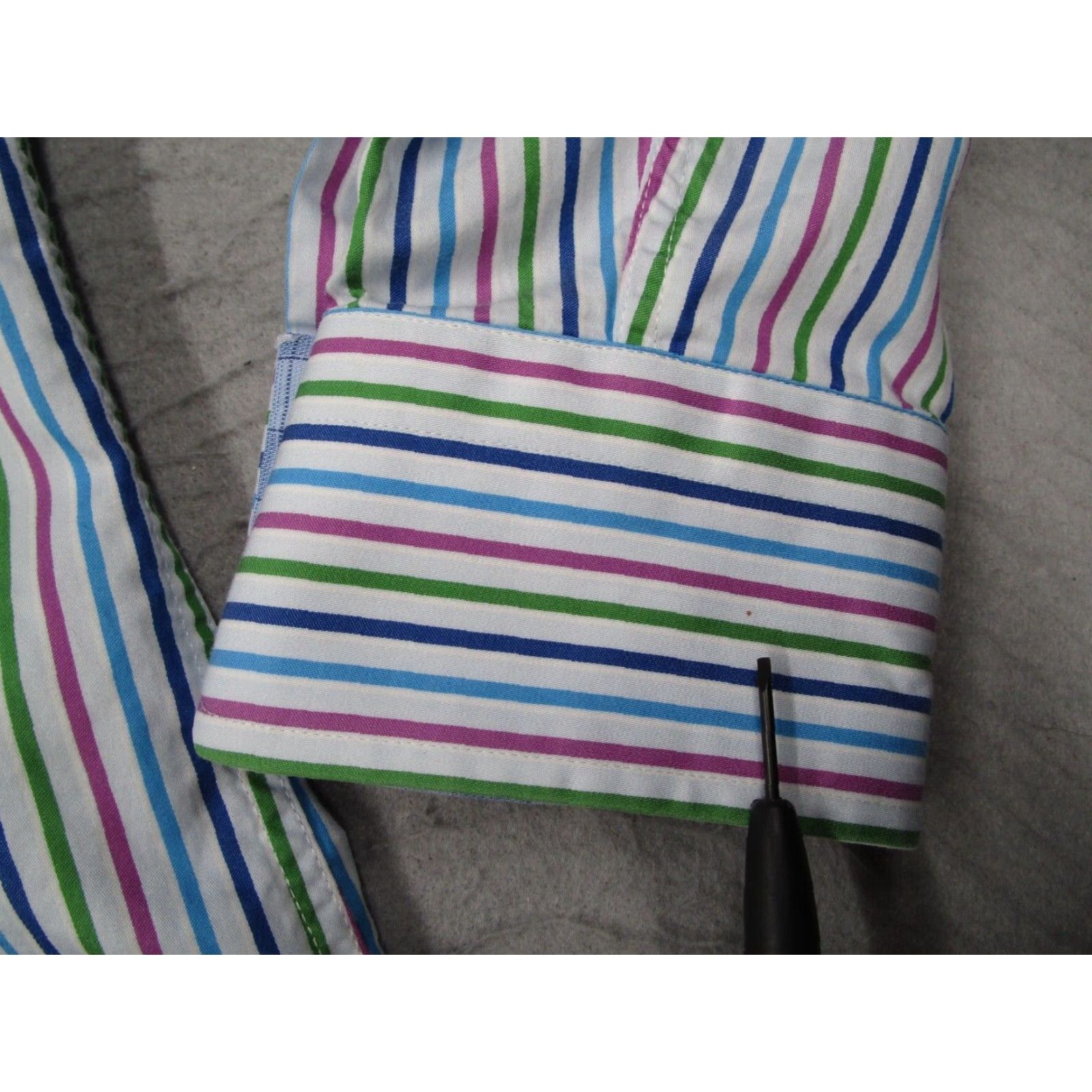 Charles Tyrwhitt Charles Tyrwhitt Dress Shirt Men Slim Fit Multicolor Striped Button Up Flip Cuff 17 35 Size 34R - 4 Thumbnail