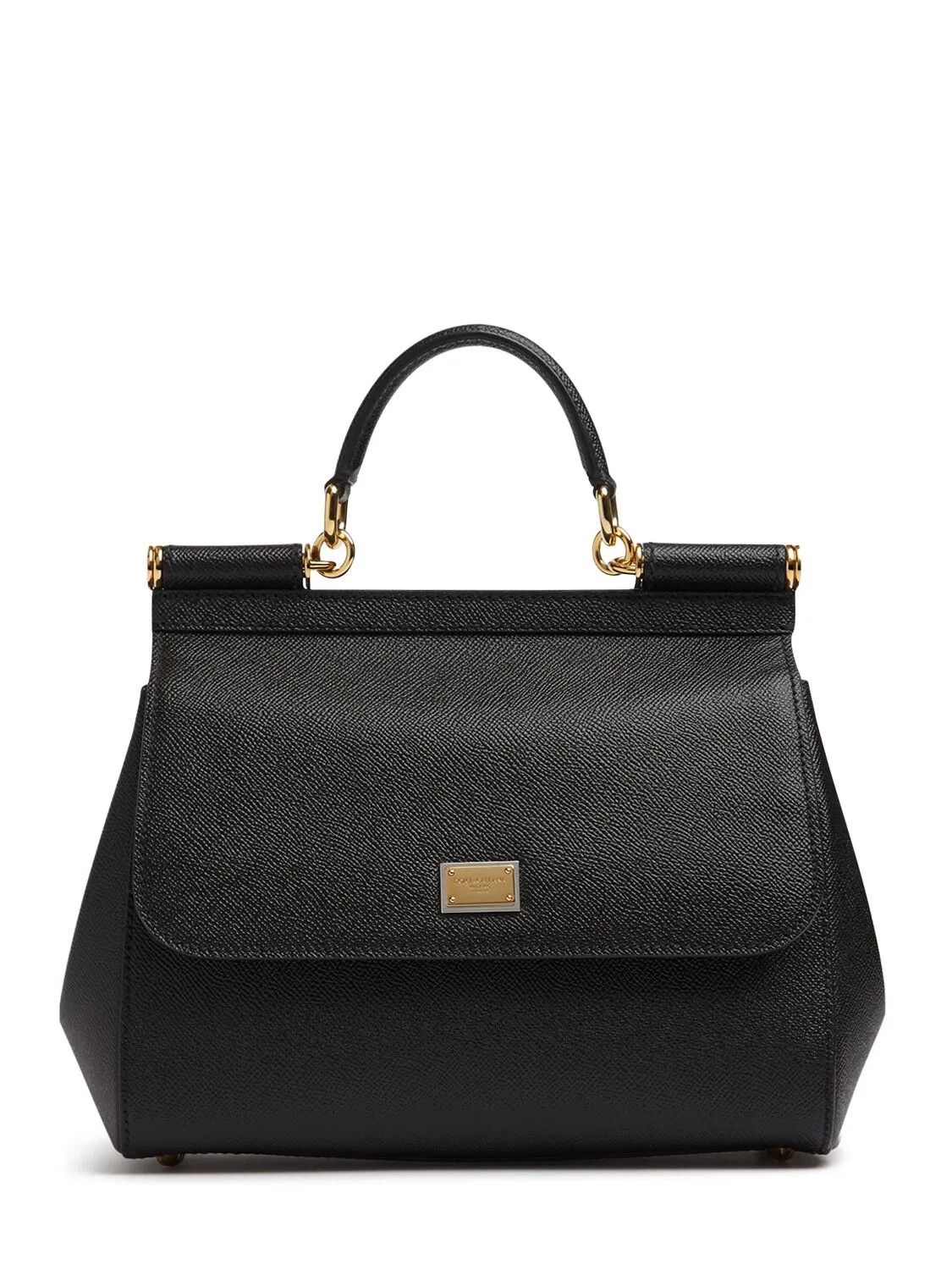 DOLCE&GABBANA Sicily Large Black Leather Top Handle Bag