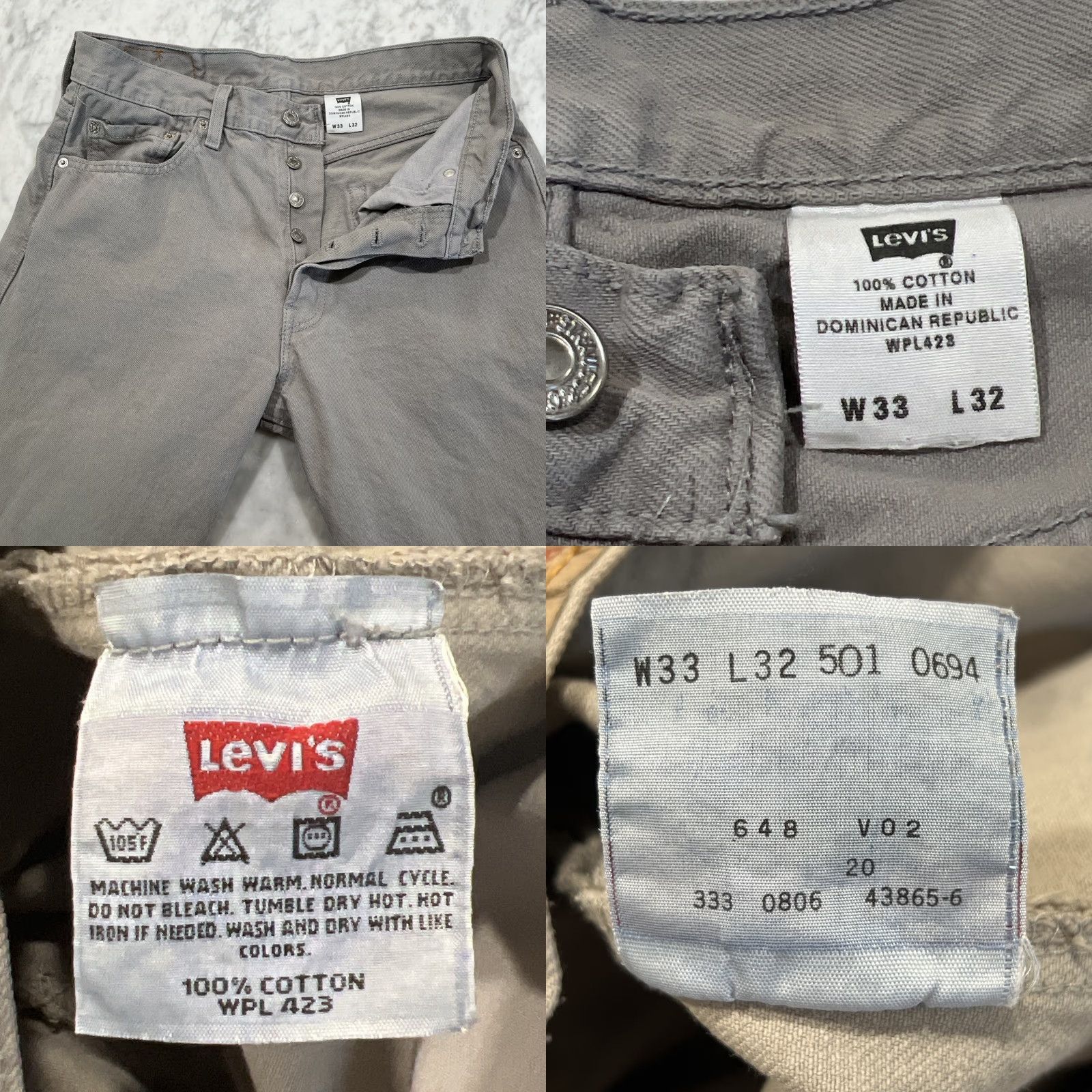 Levi's VINTAGE Levi's 501 Jeans Men’s 33x32 Grey Button Fly Straight 90s Western USA Mens Size US 33 - 8 Thumbnail