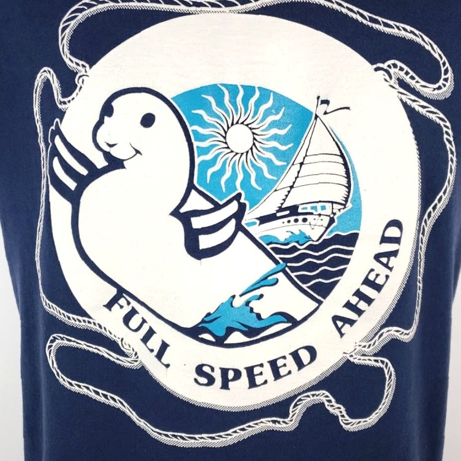 Vintage VINTAGE Screen Stars Sailing T Shirt Mens Small Blue 80s Made In USA Boat Nautical Sailboat 50/50 Crew Neck Short Sleeve Men Clothing Size US S / EU 44-46 / 1 - 3 Thumbnail