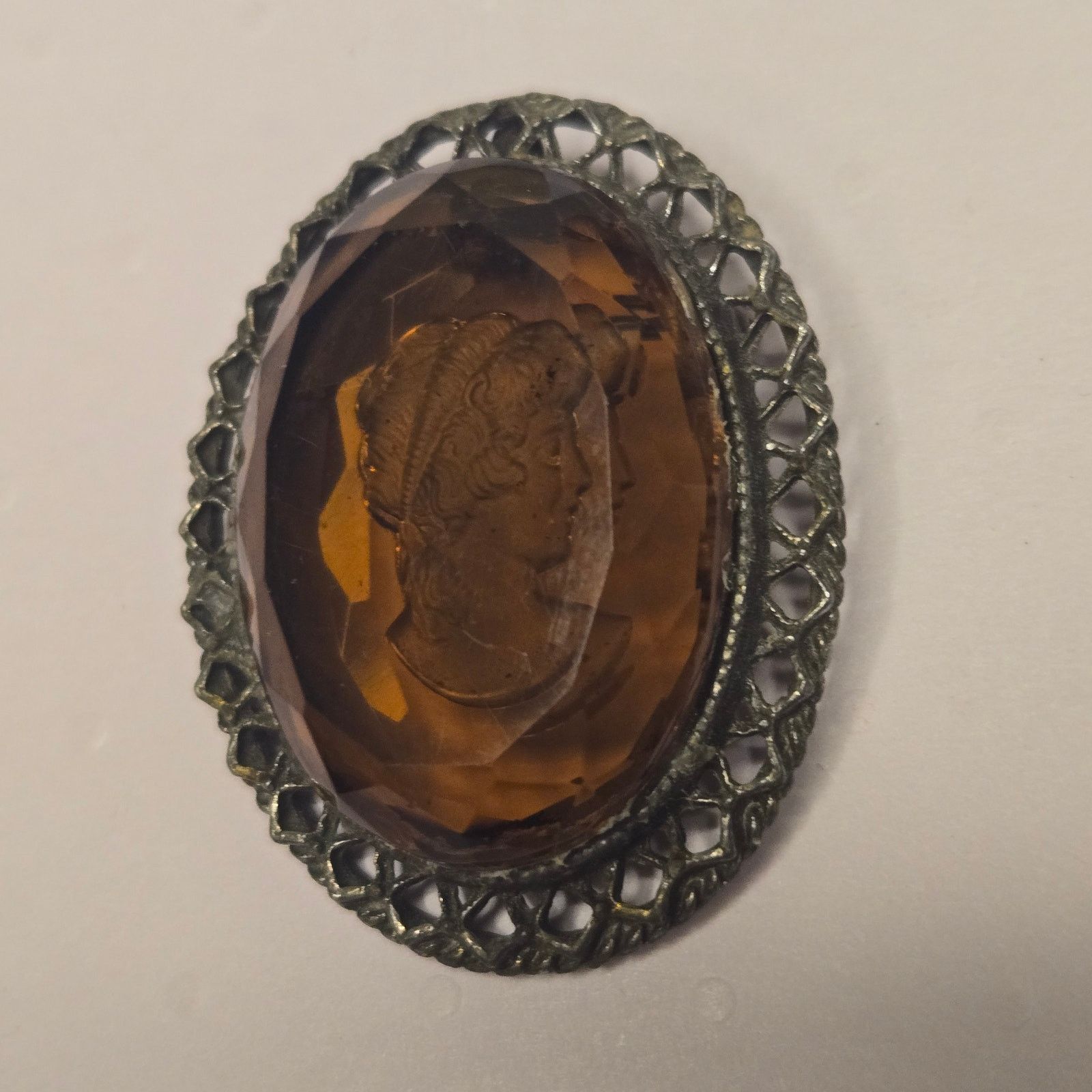 Vintage Vintage Amber Glass Cameo Brooch Pendant Ornate Filigree Size ONE SIZE - 12 Thumbnail