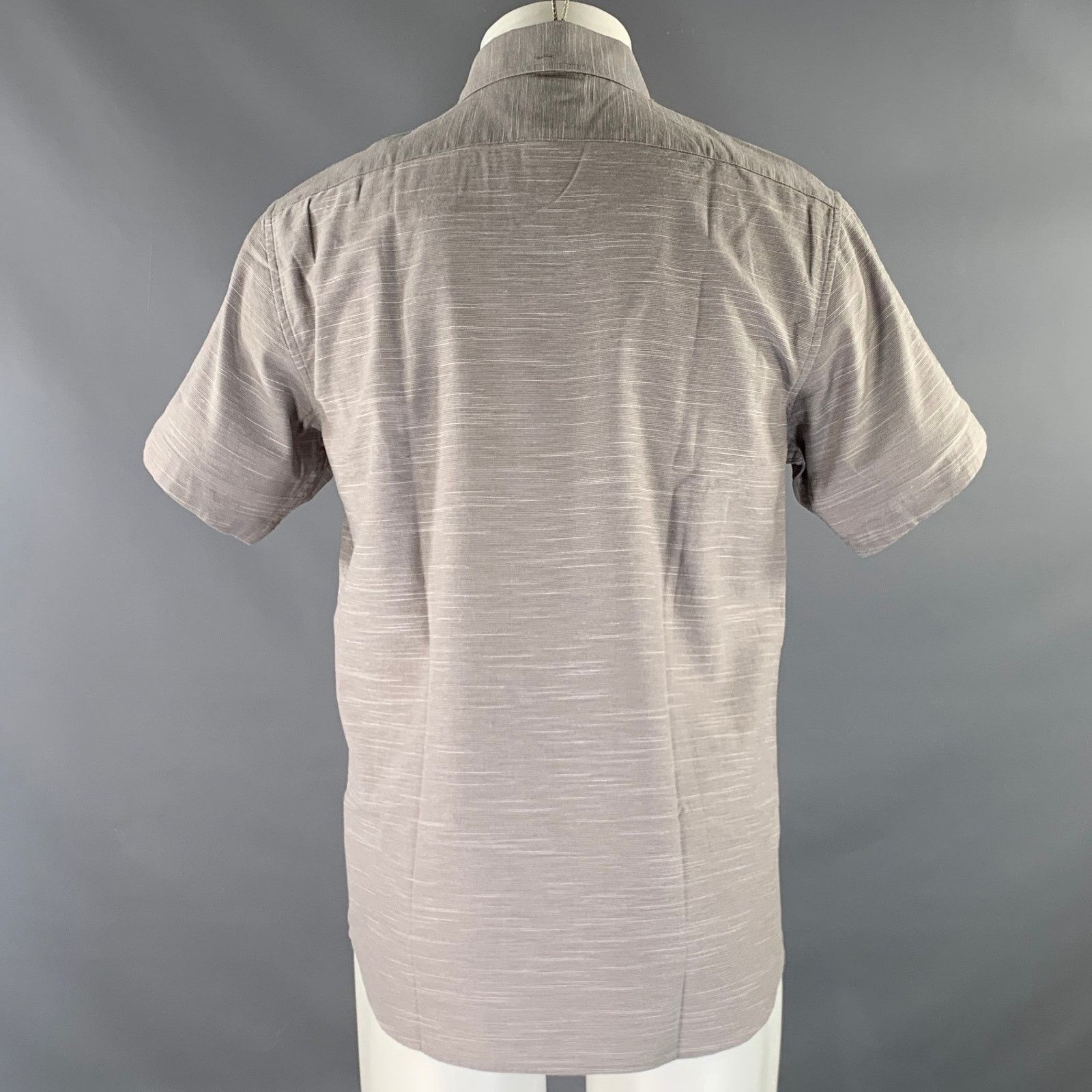 Size M Grey Stripe Cotton Button Down Short Sleeve Shirt