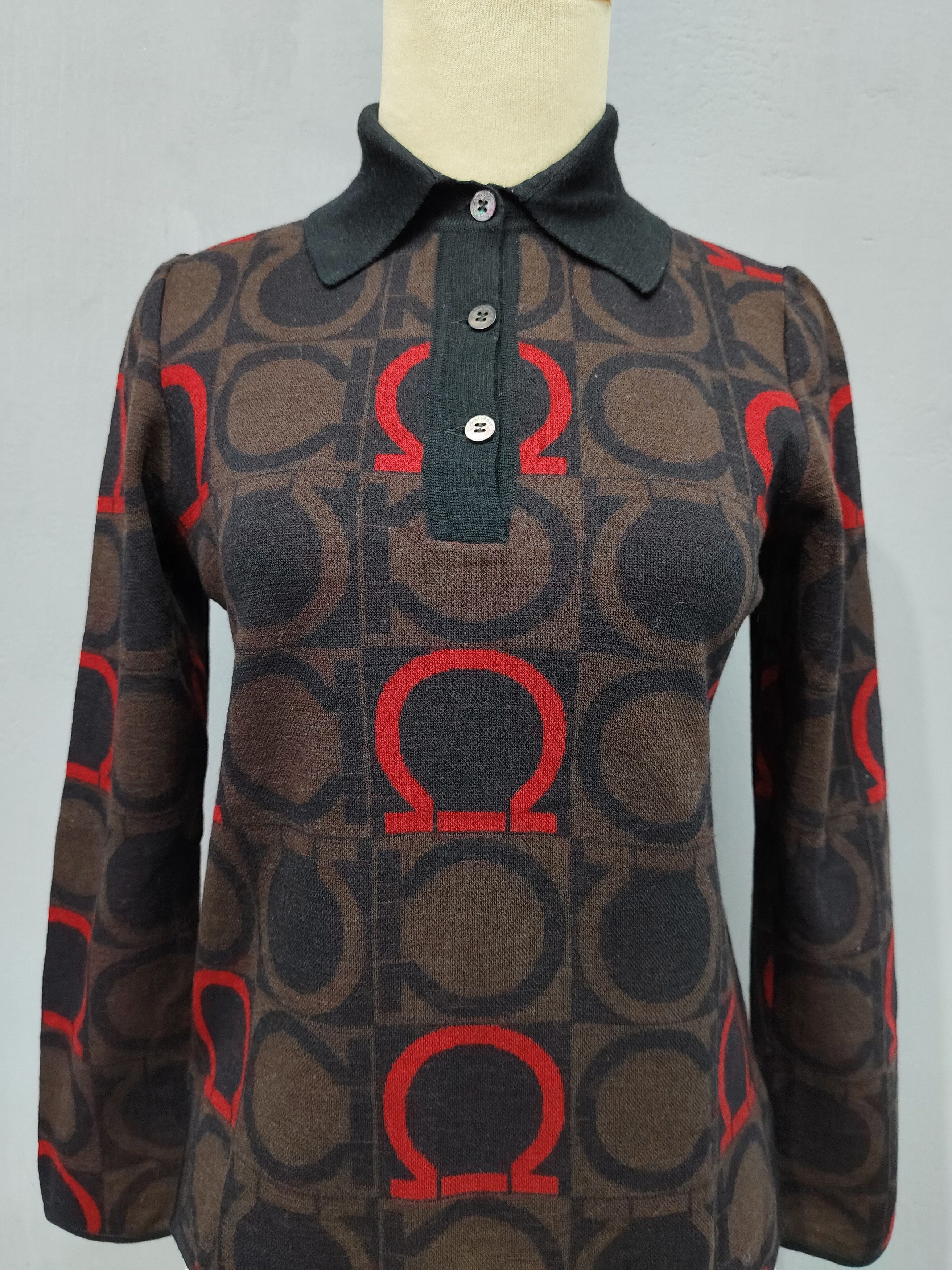 Salvatore Ferragamo 🇮🇹 Vtg 80s Salvatore Ferragamo Monogram Knitted Polos Size M / US 6-8 / IT 42-44 - 2 Thumbnail