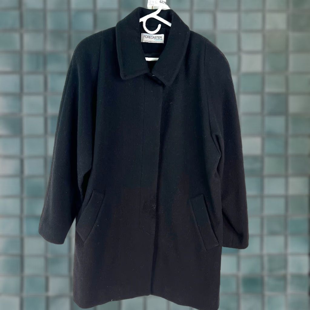 Vintage Forecaster of Boston Coat Women's Collared Long Sleeve Black Wool Trench Coat Size 10 Size L / US 10 / IT 46 - 1 Thumbnail