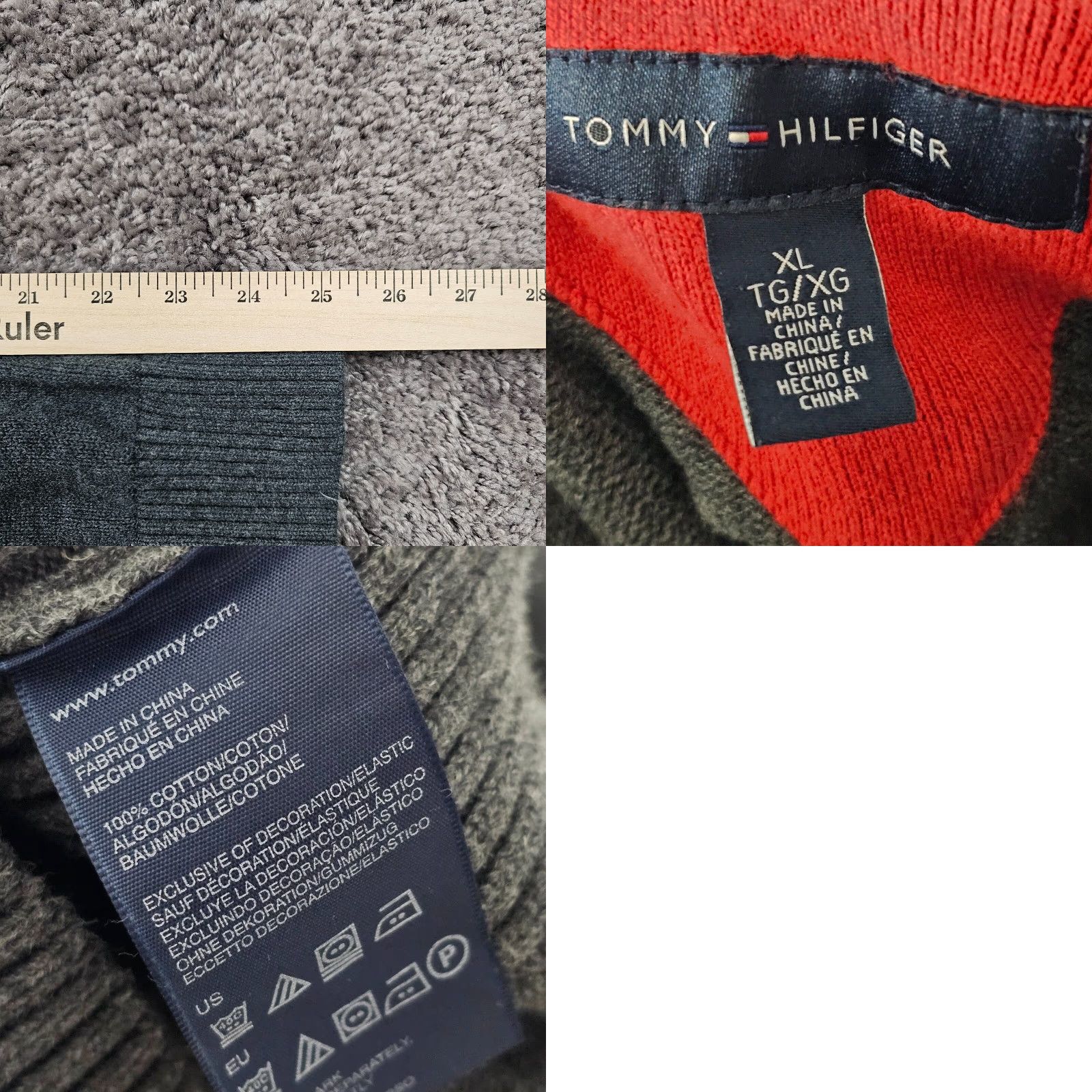 Tommy Hilfiger VINTAGE Tommy Hilfiger Sweater Mens XL Gray 1/4 Zip Mock Neck Knit Cotton Pullover £?? Size US XL / EU 56 / 4 - 8 Thumbnail