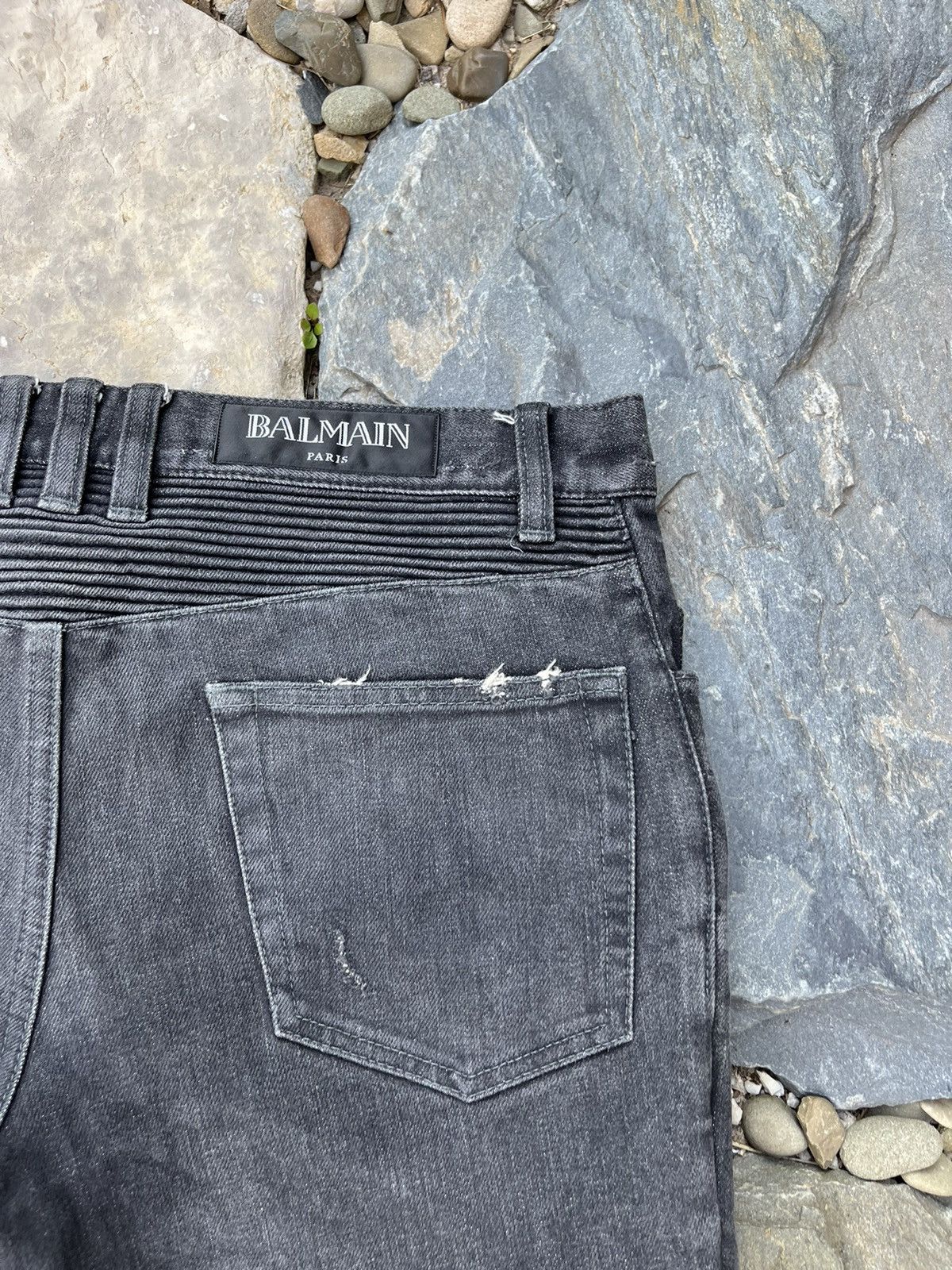 Balmain × Japanese Brand Balmain biker jeans pants 29 washed denim black distressed Size US 29 - 20 Thumbnail