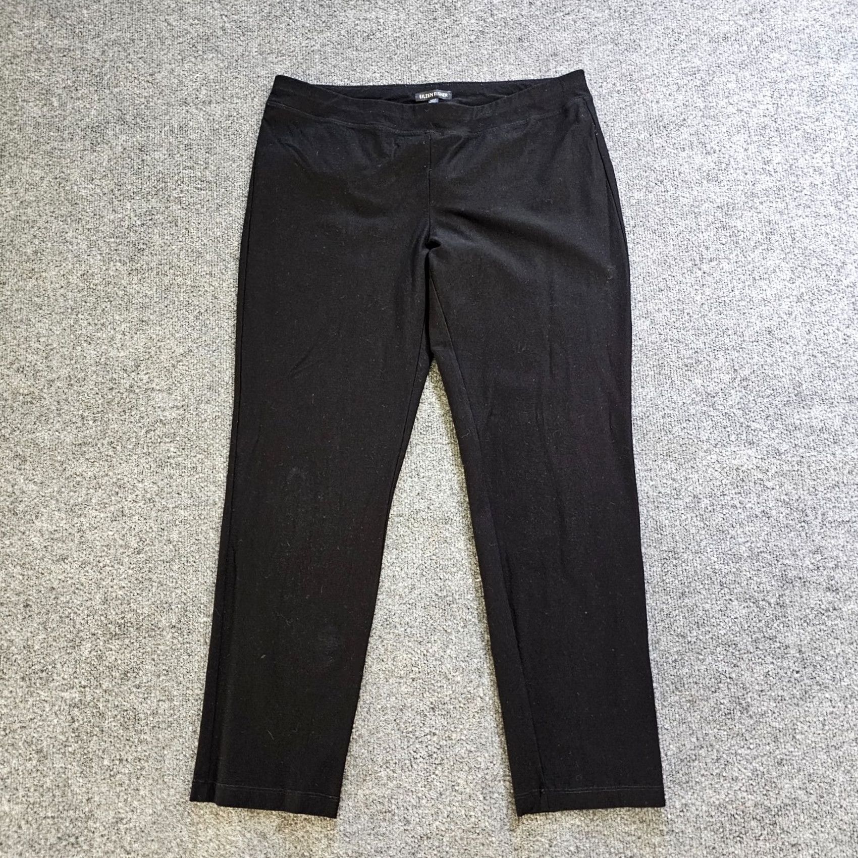 Eileen Fisher Eileen Fisher Pants Womens Medium Pull On Leggings Elastic Waist Mid Rise Casual Knit Black Ankle Length 27in Flat Front Tapered Size 32" / US 10 / IT 46 - 2 Thumbnail