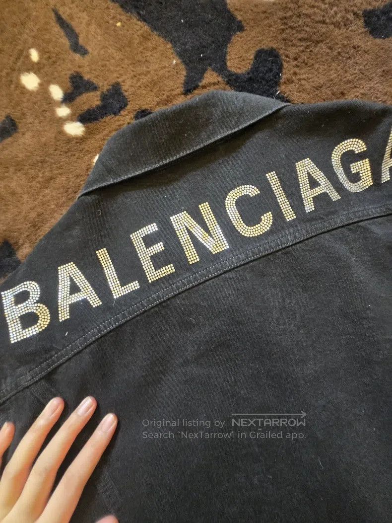 Balenciaga Balenciaga Back Crystal Logo Black Denim Jacket Size XXS / US 00 / IT 34 - 6 Thumbnail
