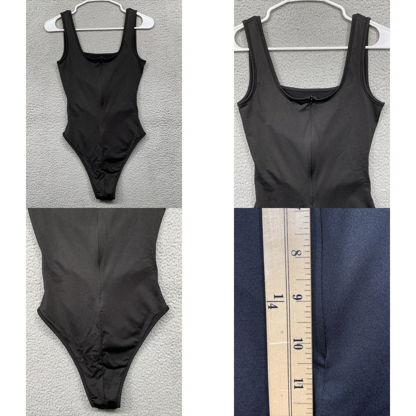 Vintage Unbranded Women’s One Piece Swimsuit M Black 2 Front Cut-Out Slits Back Zipper NWOT Soft Size ONE SIZE - 8 Thumbnail