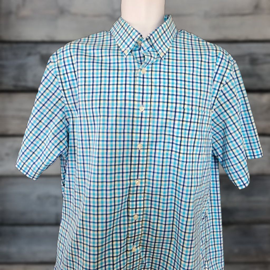 Lands' End Lands' End Mens Button Front Shirt Large Tall Blue White Plaid Short Sleeve Shirt Mens Long Tall? Size US L / EU 52-54 / 3 - 1 Thumbnail