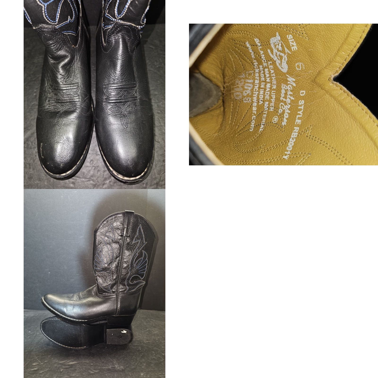 Vintage VINTAGE Masterson Boot Company RB2001Y Black With Blue Stitch Cowboy Western Boots Sz 6D Mens Leather Boots Size US 5 / EU 37 - 8 Thumbnail