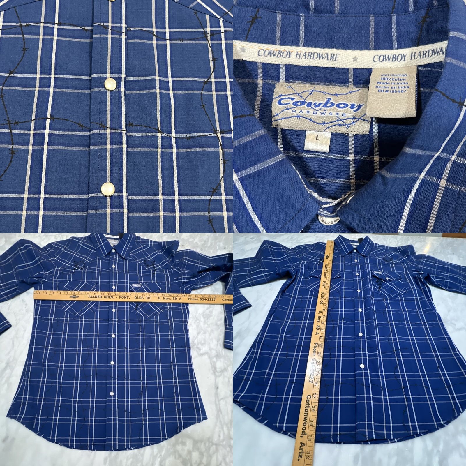 Vintage Cowboy Hardware Western Shirt Men’s L Barbwire Blue Pearl Snap Rancher Shirt Size US L / EU 52-54 / 3 - 8 Thumbnail