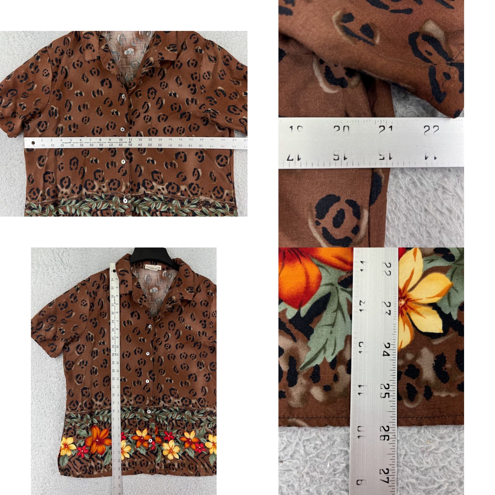 Vintage Notations Shirt Womens XL Brown Leopard Print Hawaiian Floral Rayon Vintage No Size XL / US 12-14 / IT 48-50 - 8 Thumbnail