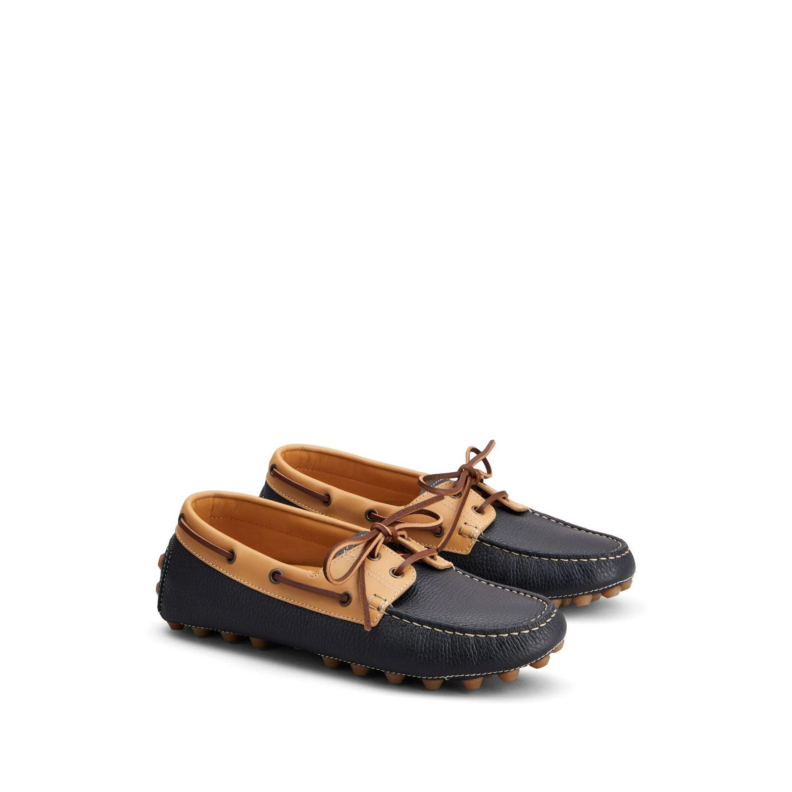 TOD'S Boat Gommino Bubble $745 Blue/Brown Leather Loafers Ne