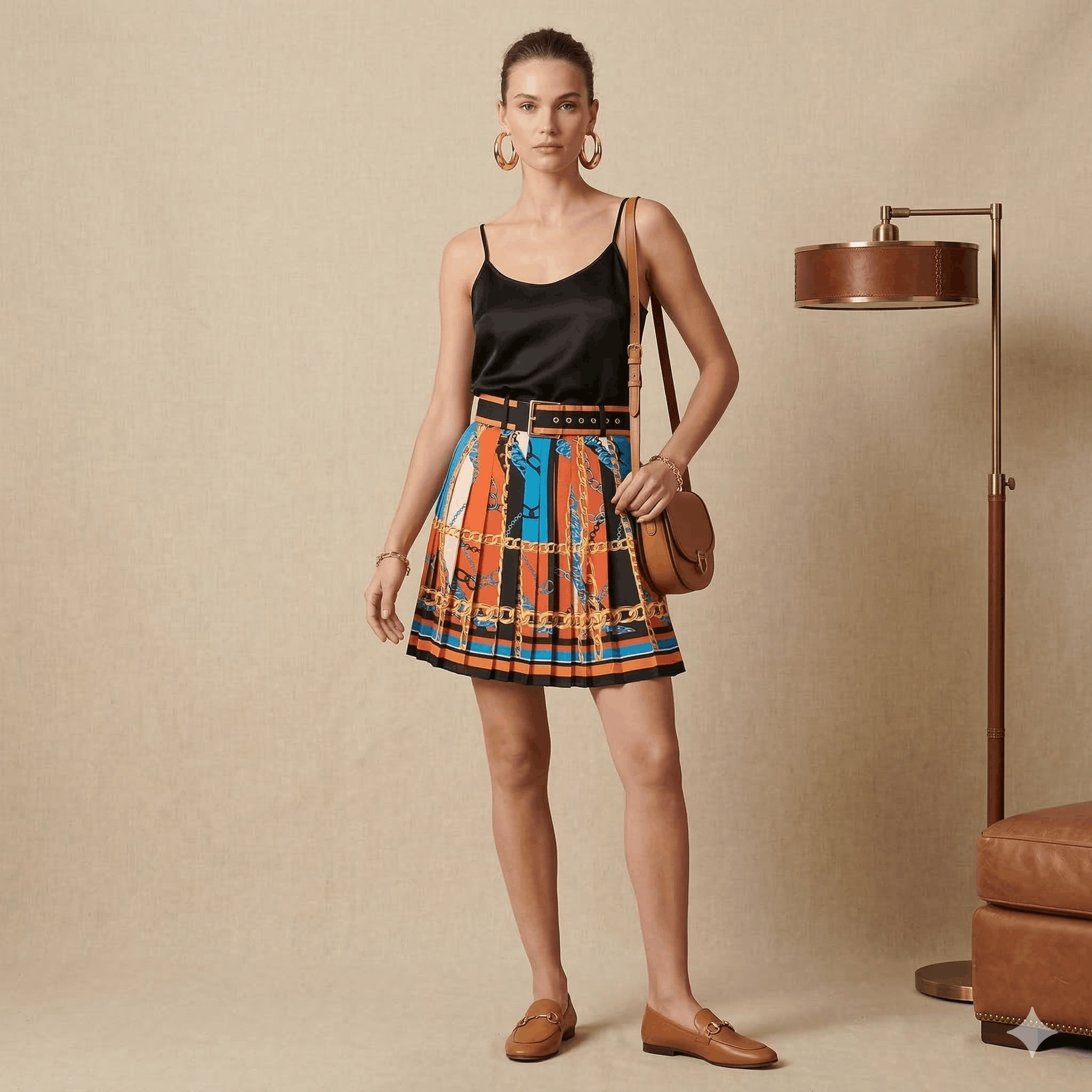 Zara Zara Belted Chain Print Pleated Mini Skirt Size XS / US 0-2 / IT 36-38 - 4 Thumbnail