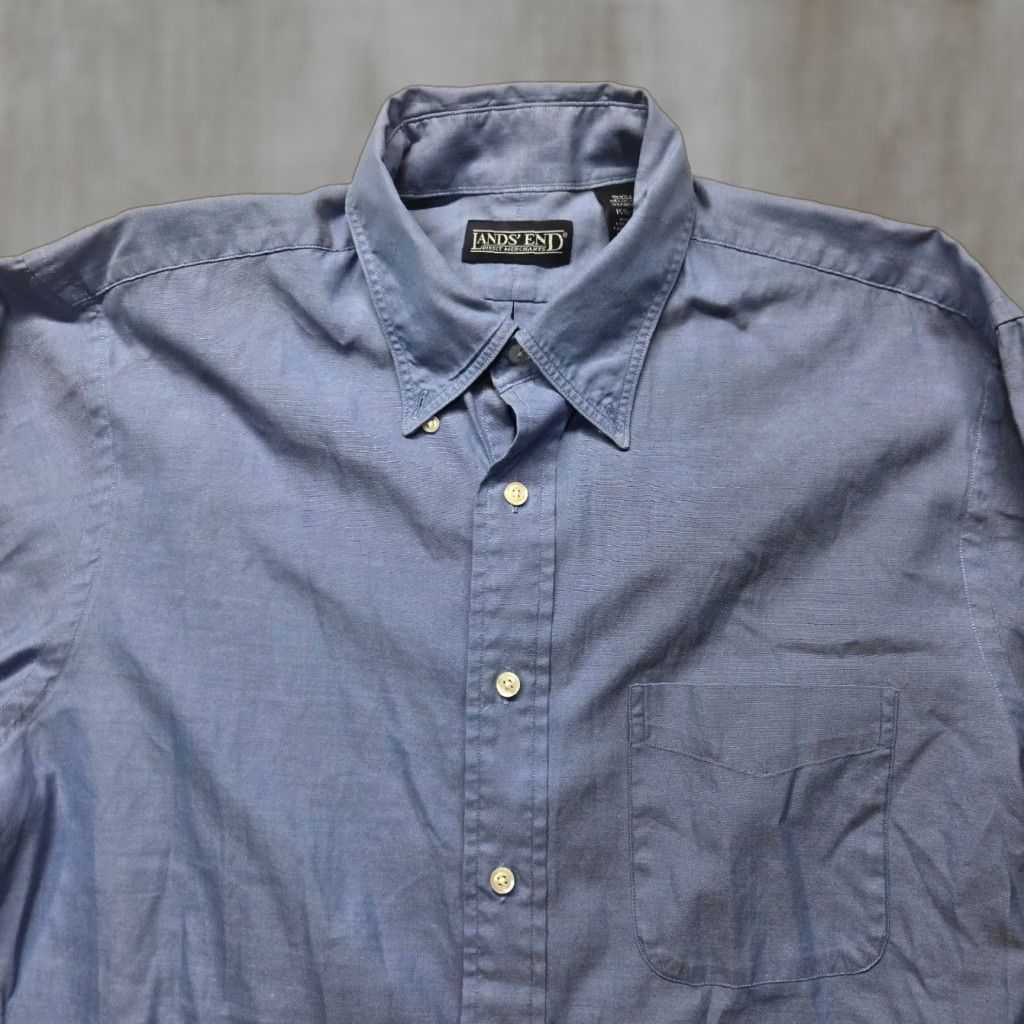 Lands' End Lands' End Shirt Dress Blue Solid Button-Up Long Sleeve MenS 15.5 Shirt, Business Formal, Casual, Workwear, 90s? Size 42R - 1 Thumbnail