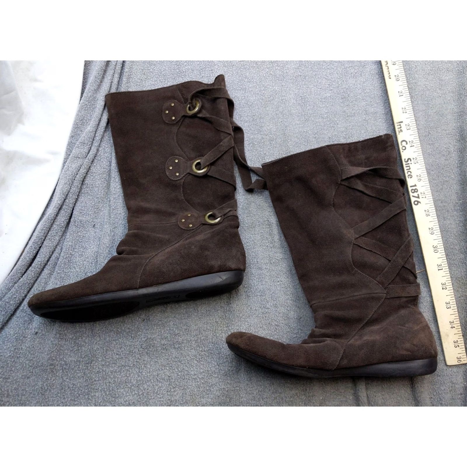 Vintage White Mountain Feather Boots Womens 8.5 Brown Suede Mid-Calf Wrap Straps Slip-On Casual Fall Size US 9 / IT 39 - 2 Thumbnail