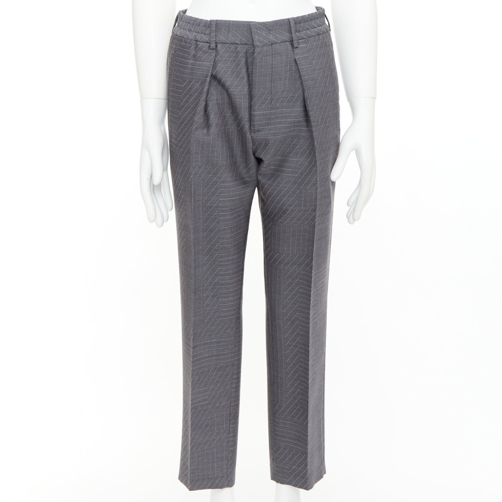 Fendi FENDI 100% woo greyl contrast stripe print pleated front cropped dress pants IT44 XS Size US 26 / EU 42 - 1 Thumbnail