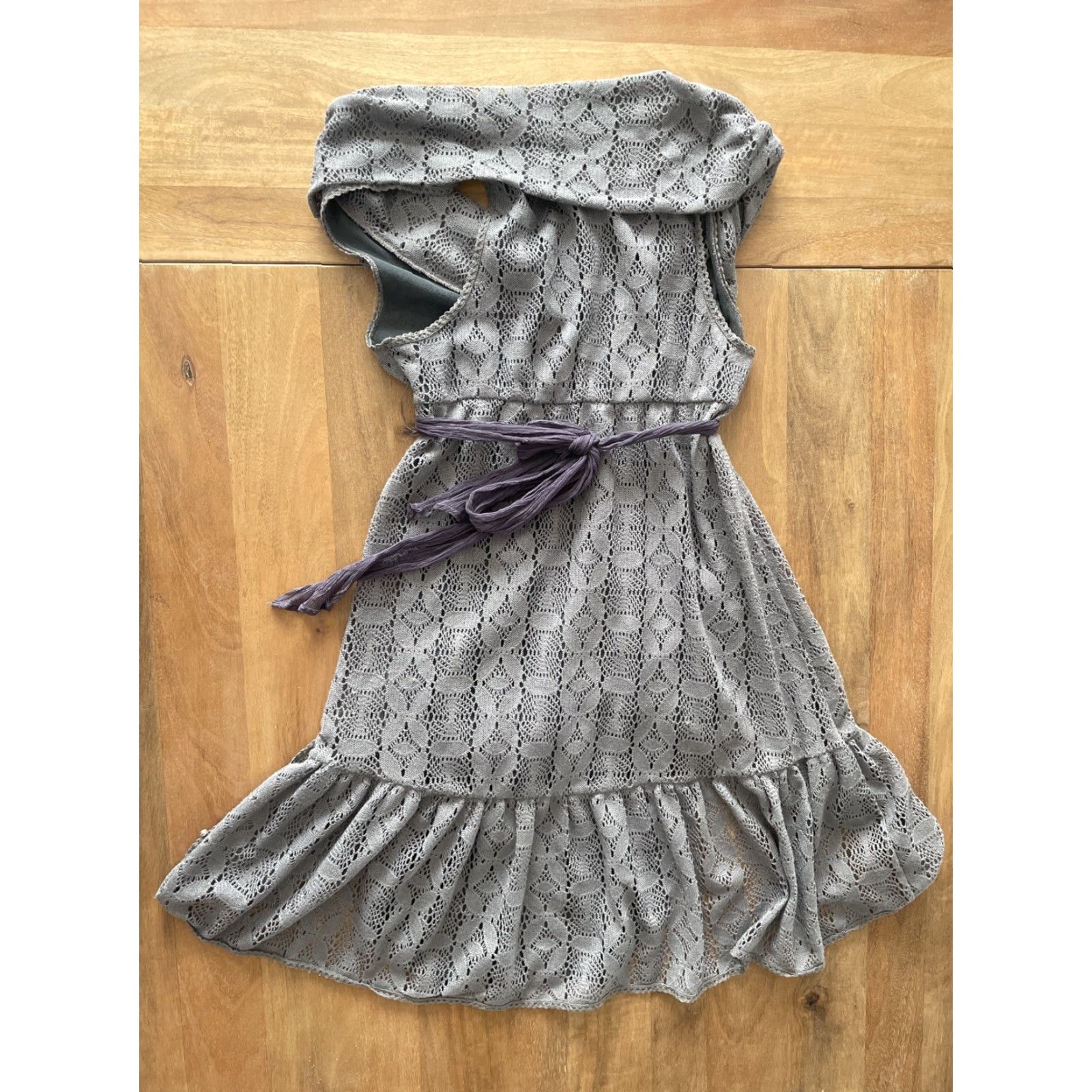 Free People Free People Dress Shirt? No, Free People Crochet Knit Cowl Neck Belted A-Line Shift Midi Dress Gray 4 Size S / US 4 / IT 40 - 2 Thumbnail