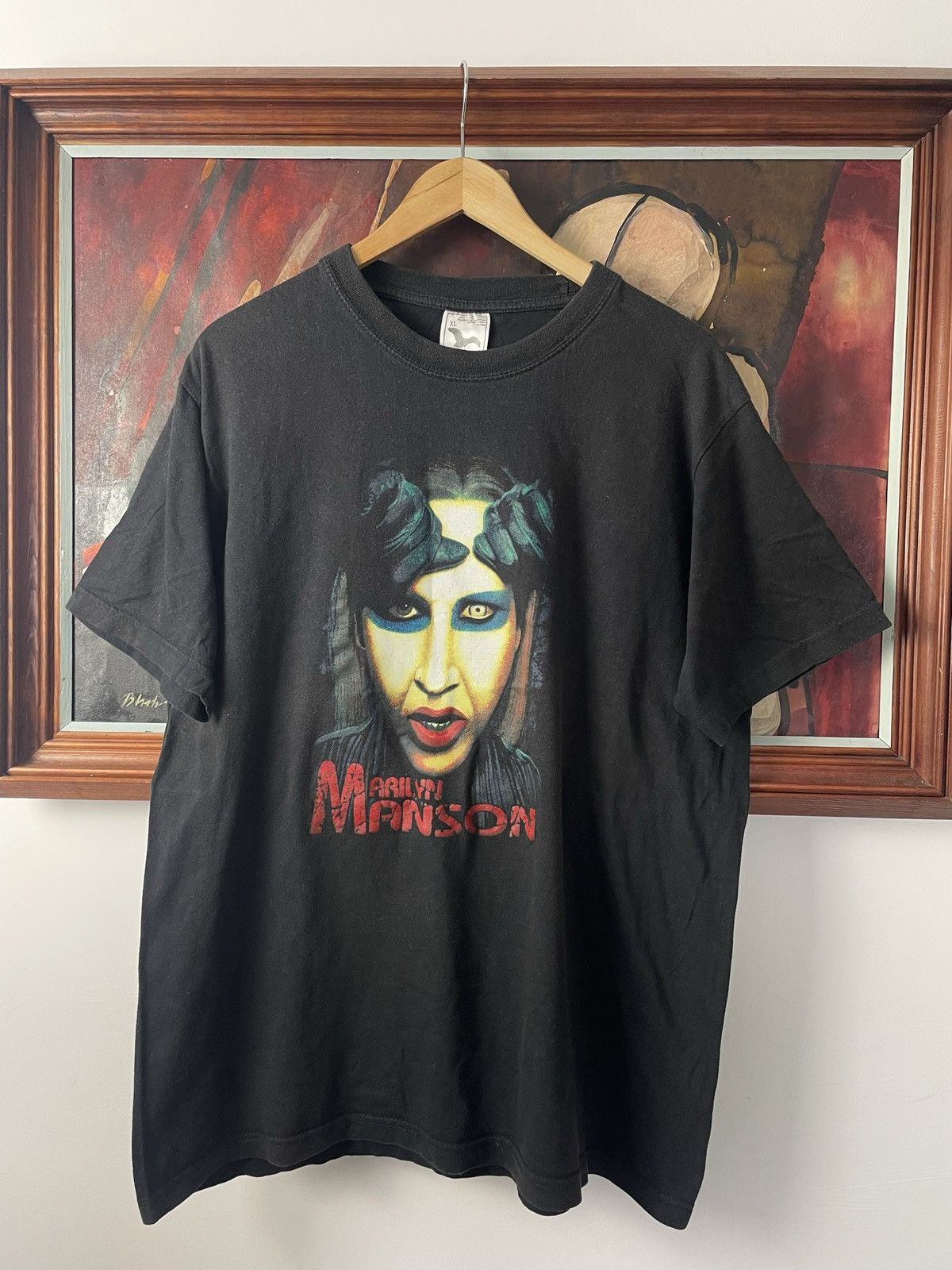 Image of Band Tees x Marilyn Manson Vintage Y2K Washed Black Band Rock Tee, Men's (Size XL)