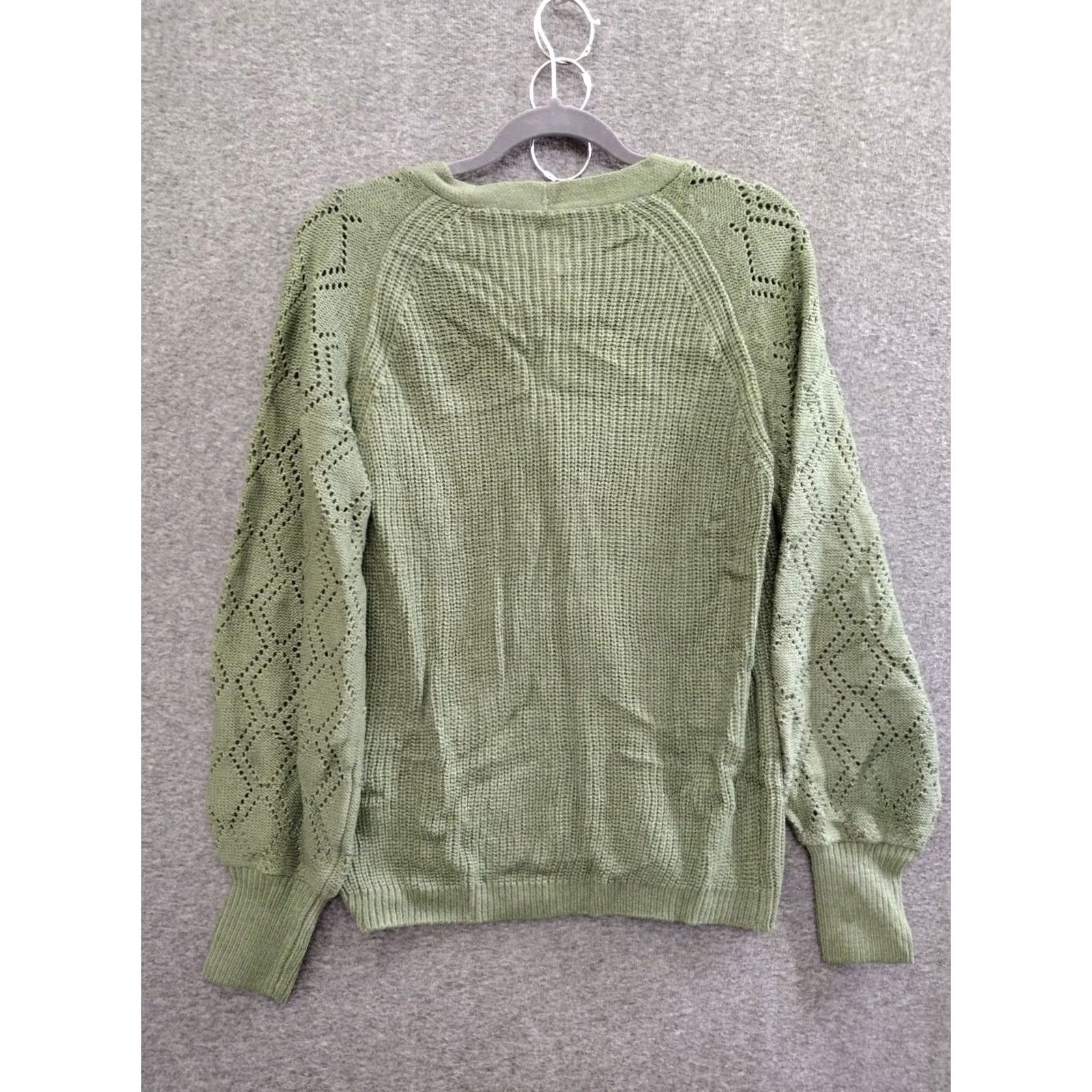 Olive Kyrundo Cardigan Women Olive Green V-Neck Long Sleeve Knit Lightweight Breathable Open-Knit M Sweater Size M / US 6-8 / IT 42-44 - 2 Thumbnail