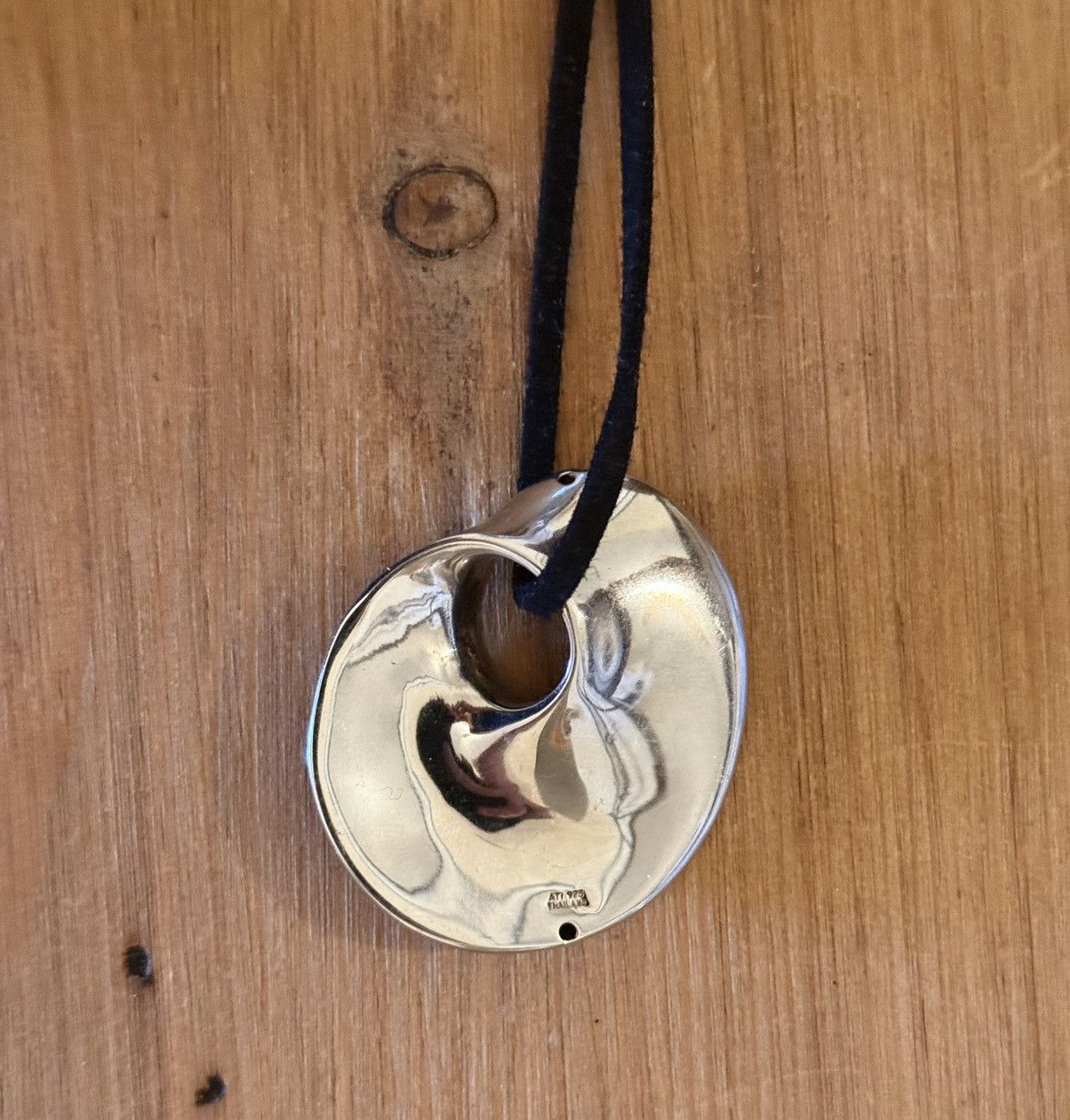 Vintage Modernist Sterling Silver Pendant on a 20" Fabric Necklace Size ONE SIZE - 4 Thumbnail