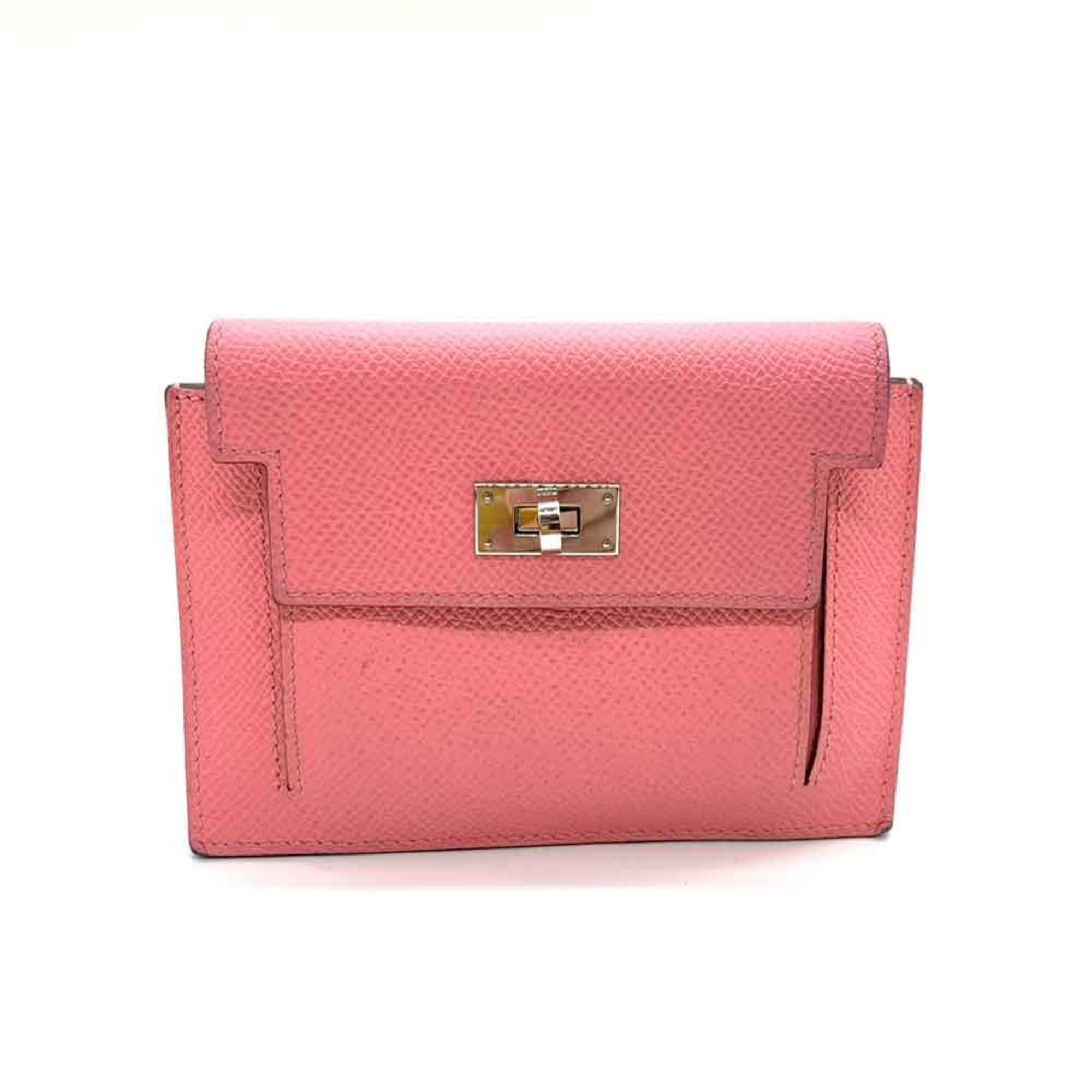 image of Hermes Wallet Kelly Pocket Compact Pink Wallet/coin Case Coin Purse Women's Epsom Leather