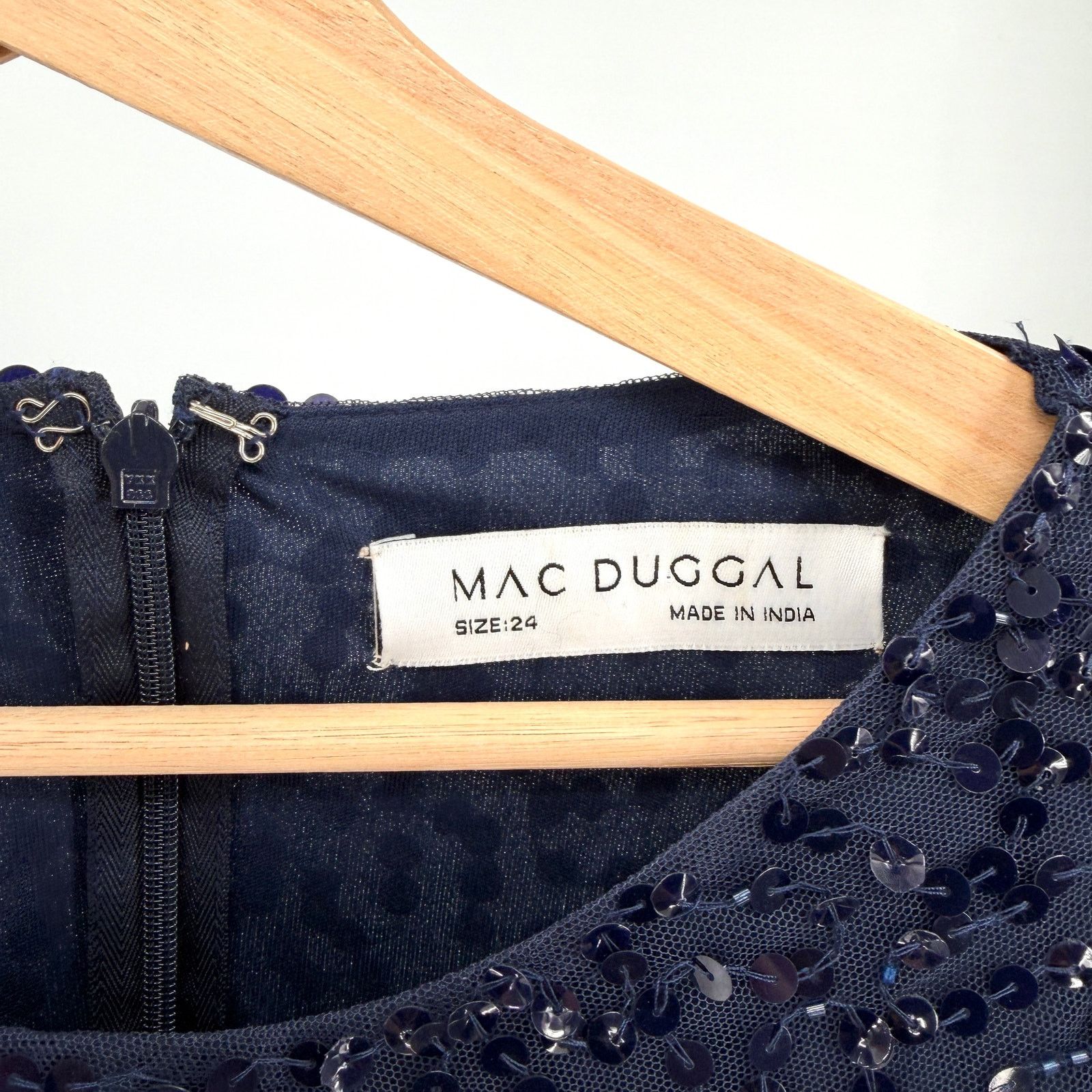 Mac Duggal NWT Navy Blue Sequin Tiered Ruffle Sleeve Cocktail Dress Size 3XL / US 20-22 - 3 Thumbnail