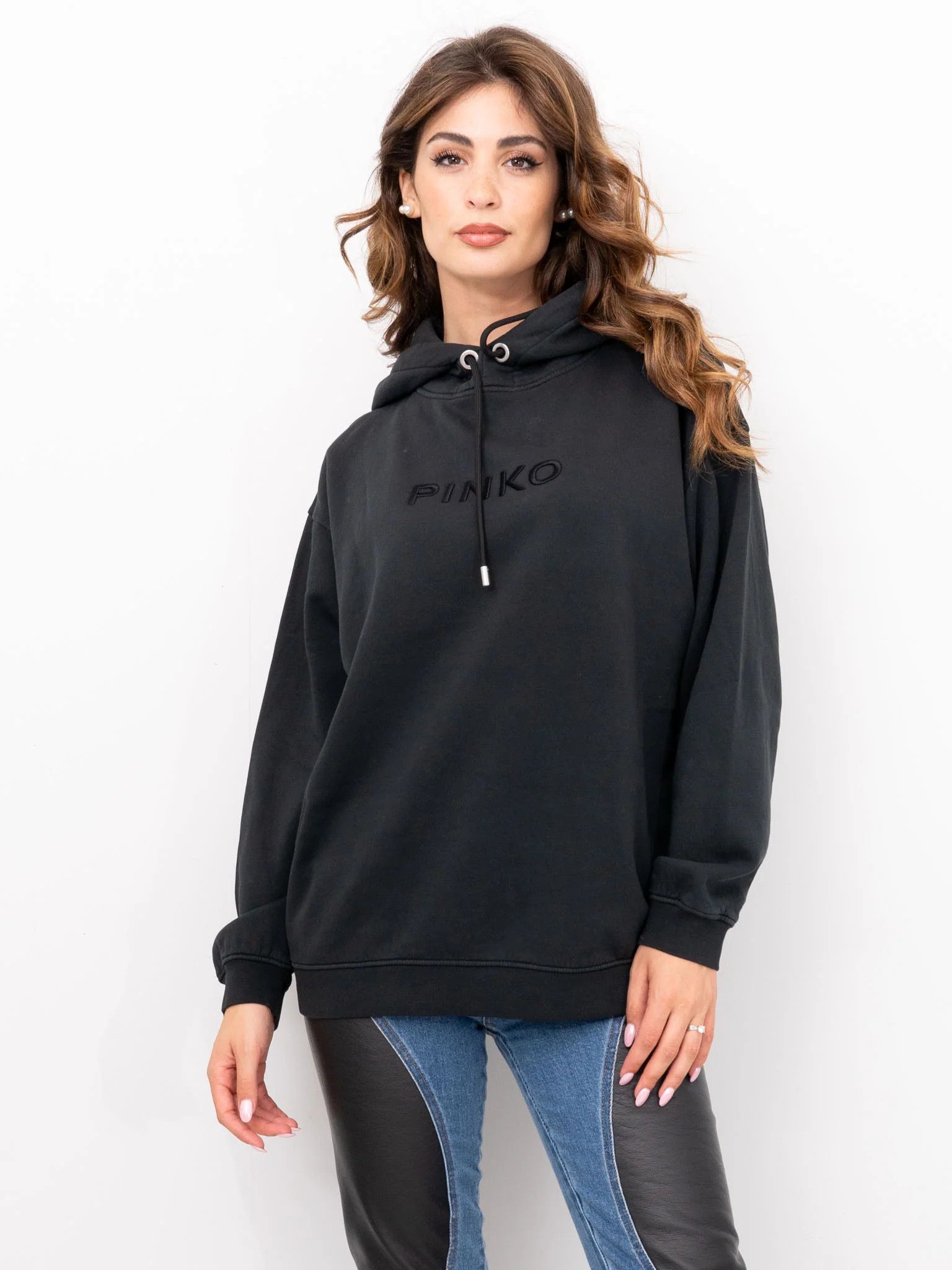 Pinko o1s22i1n0824 Oversized Hooded Sweatshirt in Black Size S / US 4 / IT 40 - 2 Thumbnail